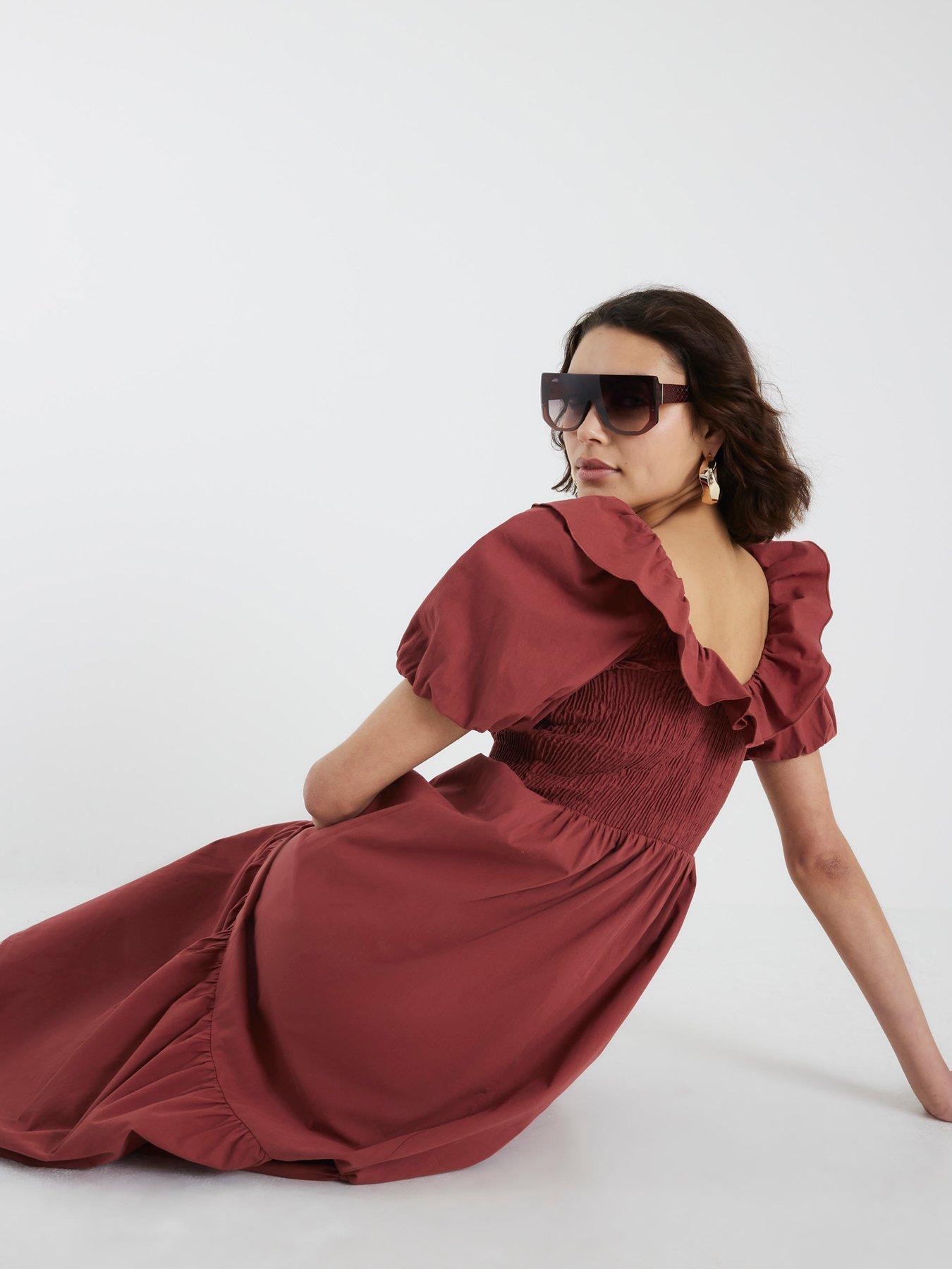 stillFront image of river-island-v-neck-frill-midi-dress-red