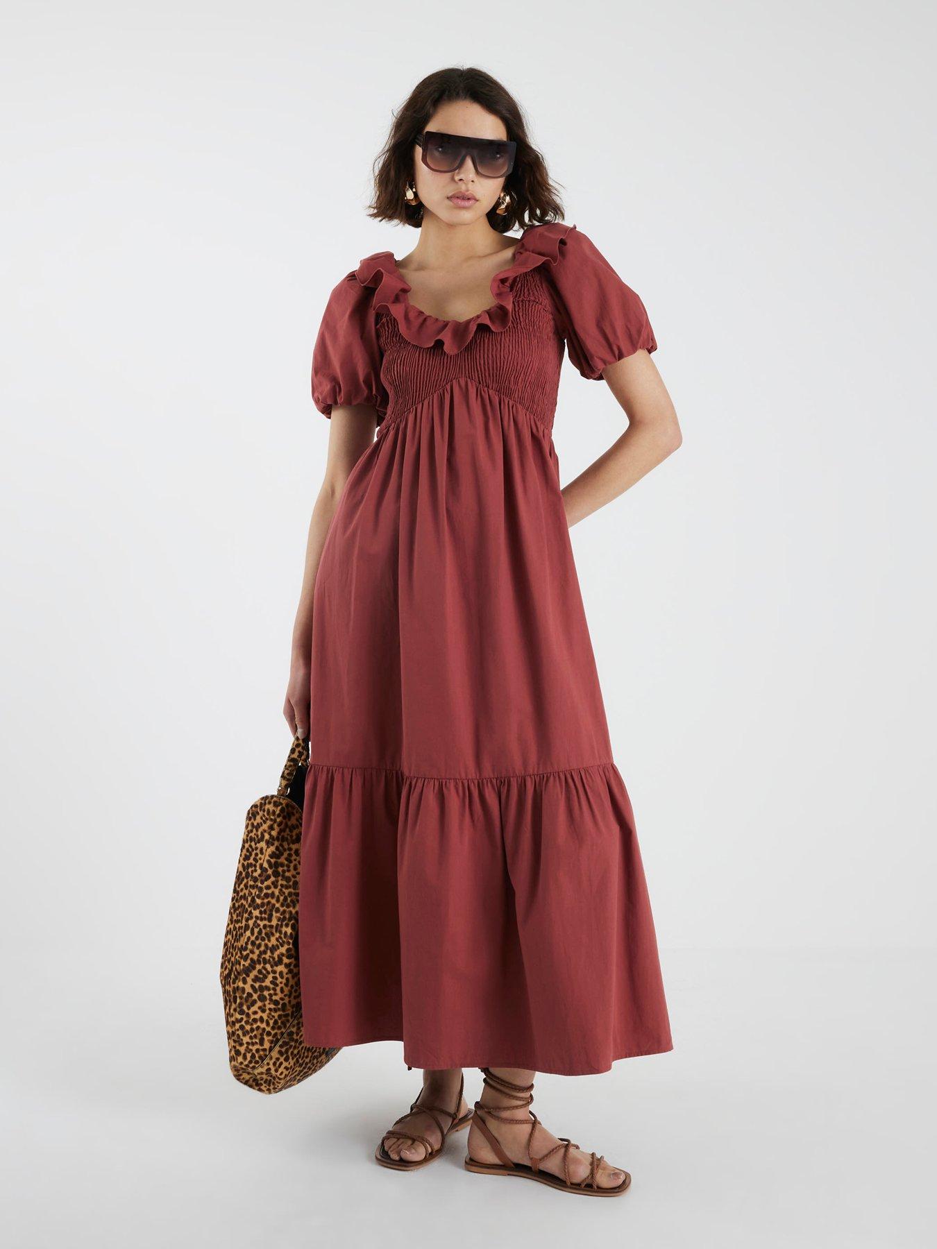  image of river-island-v-neck-frill-midi-dress-red