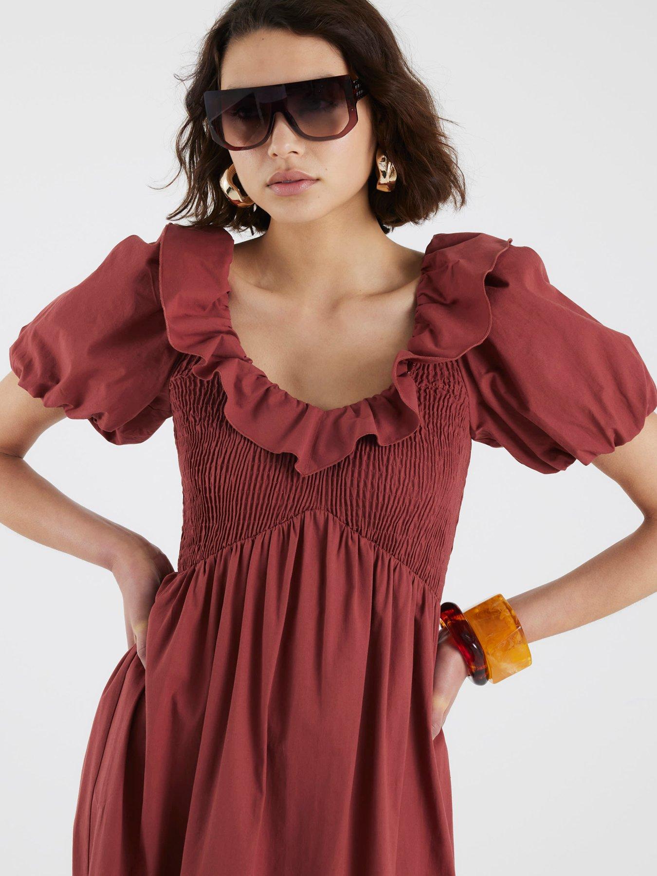  image of river-island-v-neck-frill-midi-dress-red