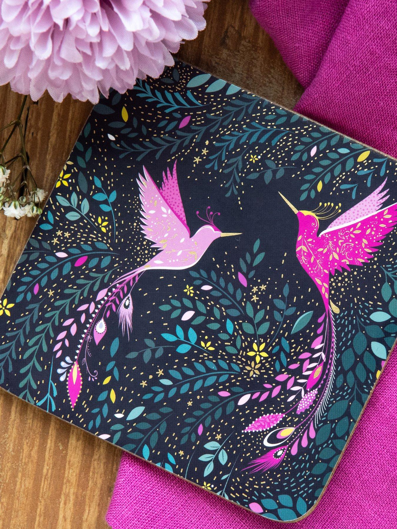 Sara Miller India Collection Set of 4 Coasters – Hummingbird Paradise
