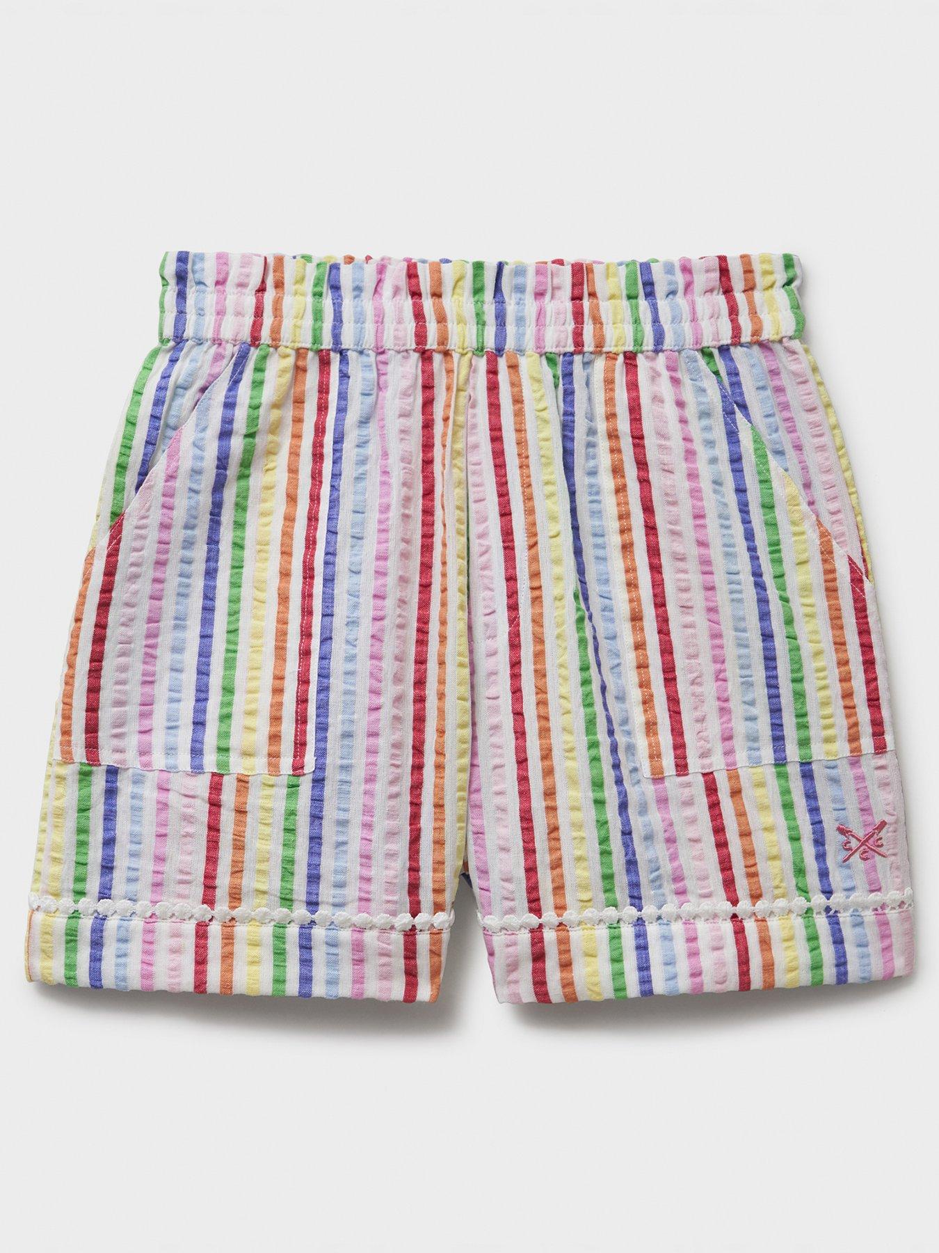 undefined Girls Stripe Seersucker Cotton Shorts - Multi