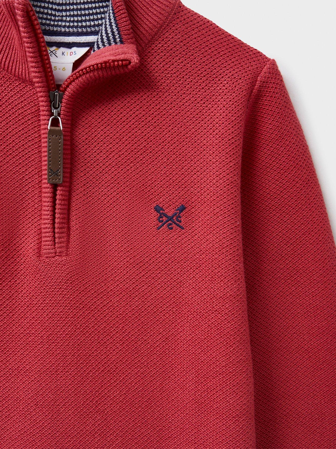  image of crew-clothing-boys-cotton-half-zip-knitted-jumper-red