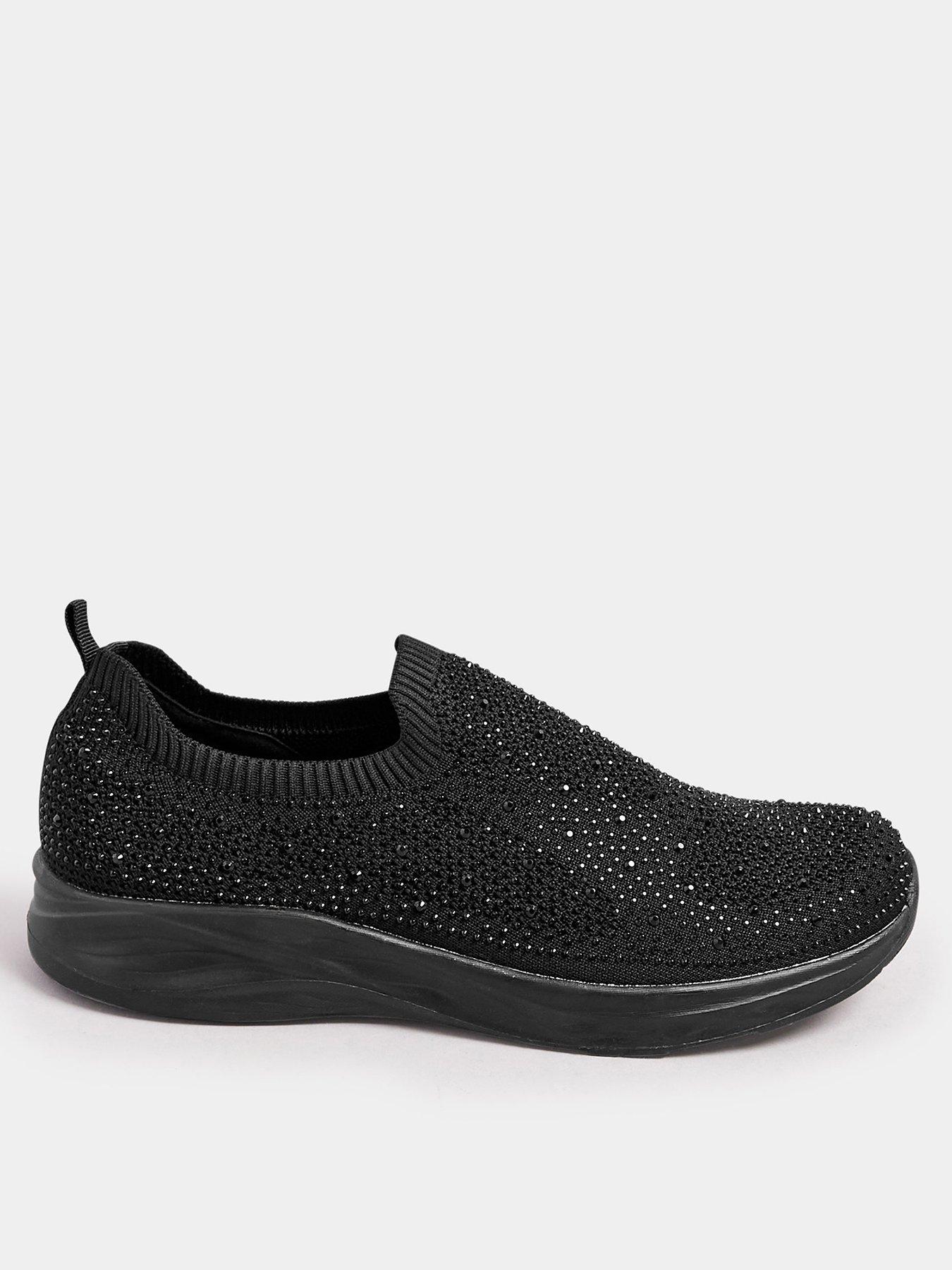 undefined Extra Wide Fit Slip On Diamante Trainer - Black