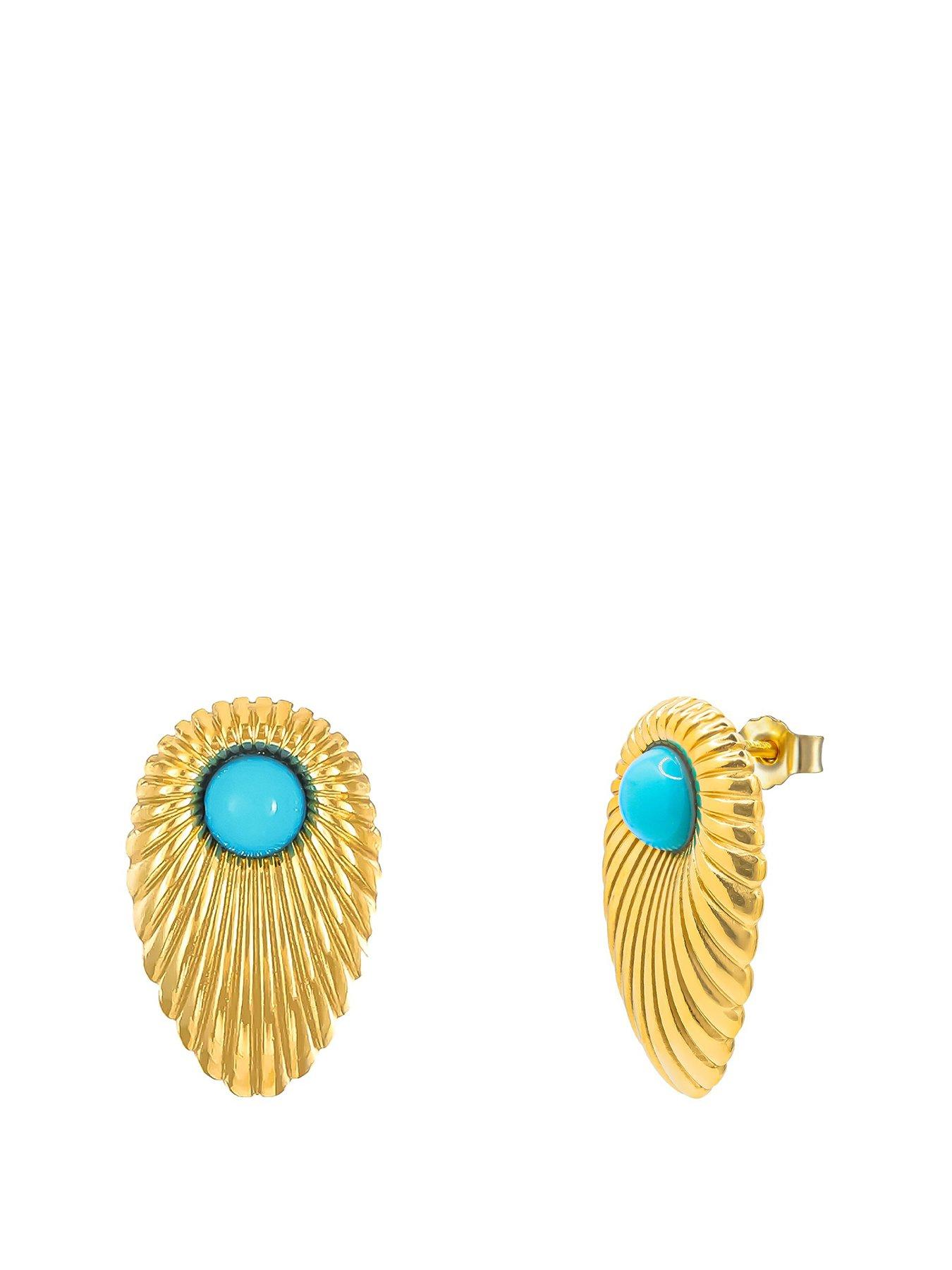 undefined Gold Plated Turquoise Ribbed Stud Earrings