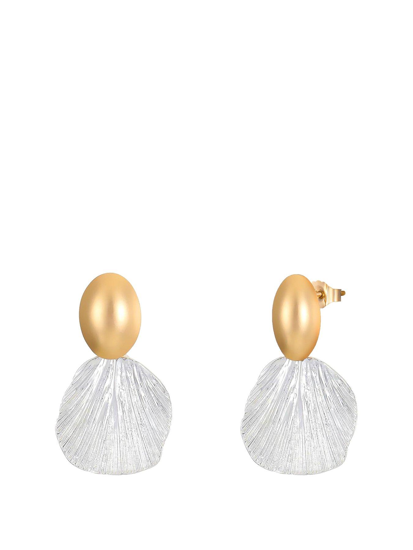 undefined Gold Plated White Petal Drop Earrings