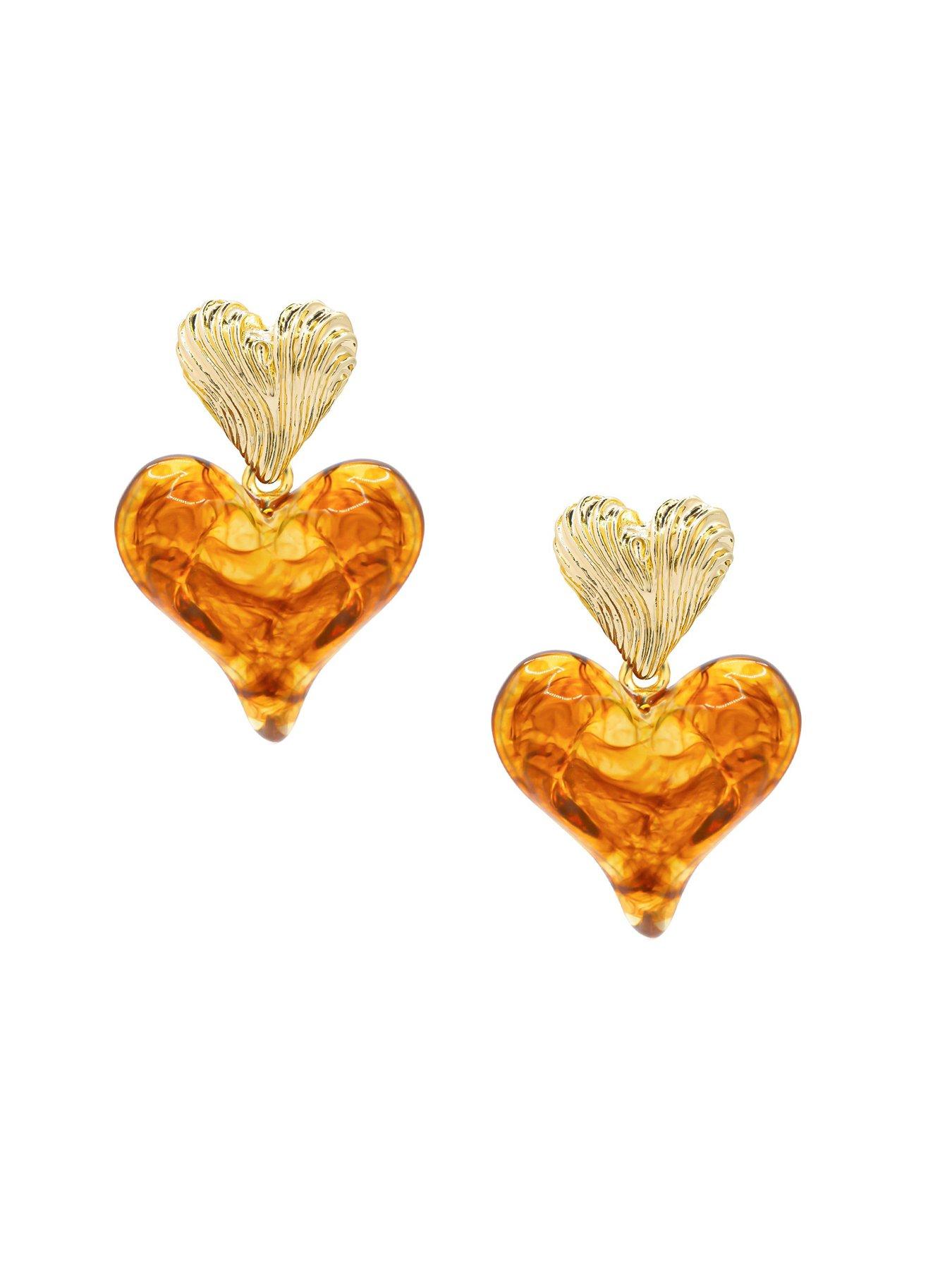  image of v-by-very-gold-plated-statement-resin-heart-drop-earrings