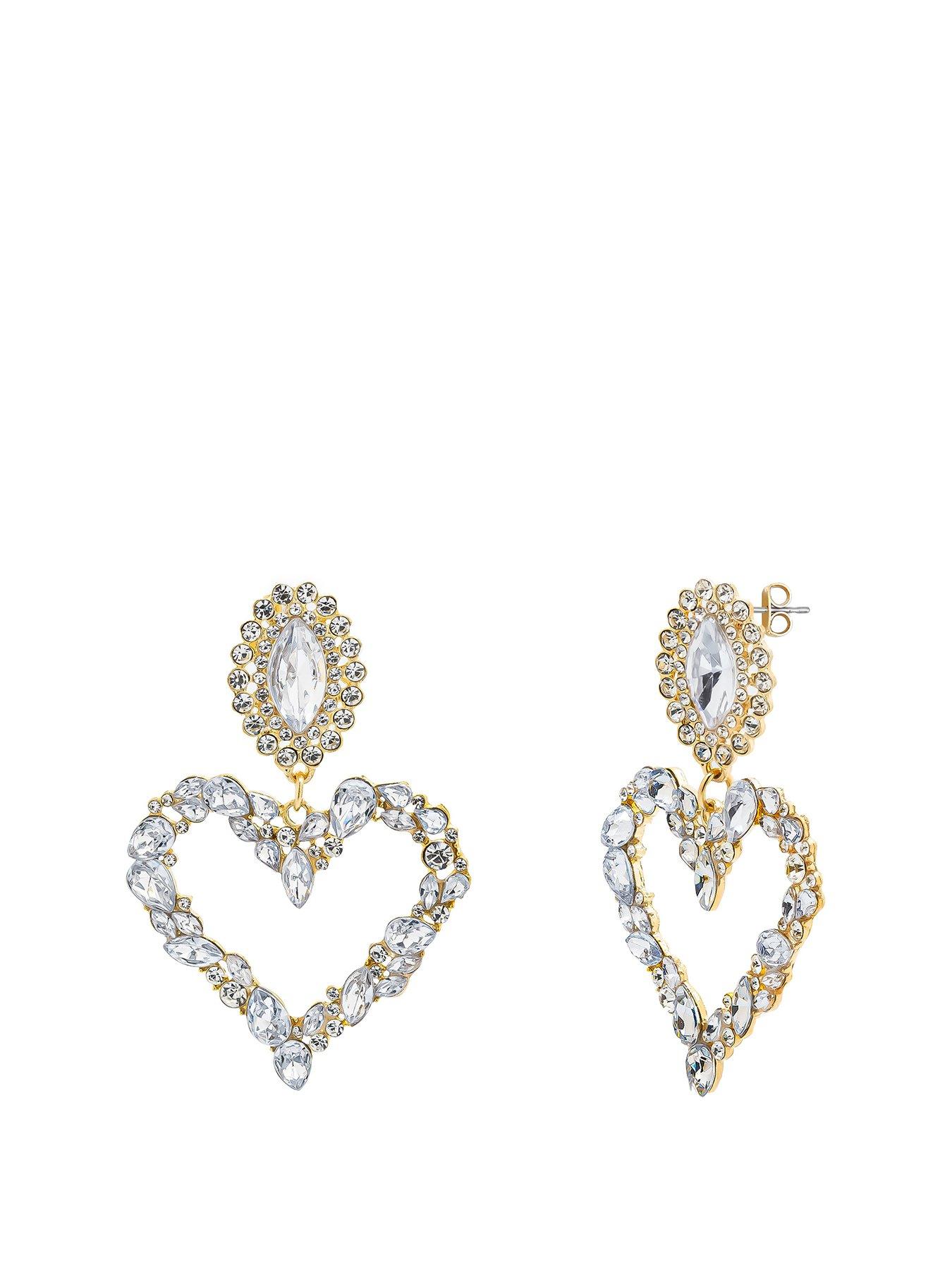 undefined Gold Plated Statement Heart Drop Earrings