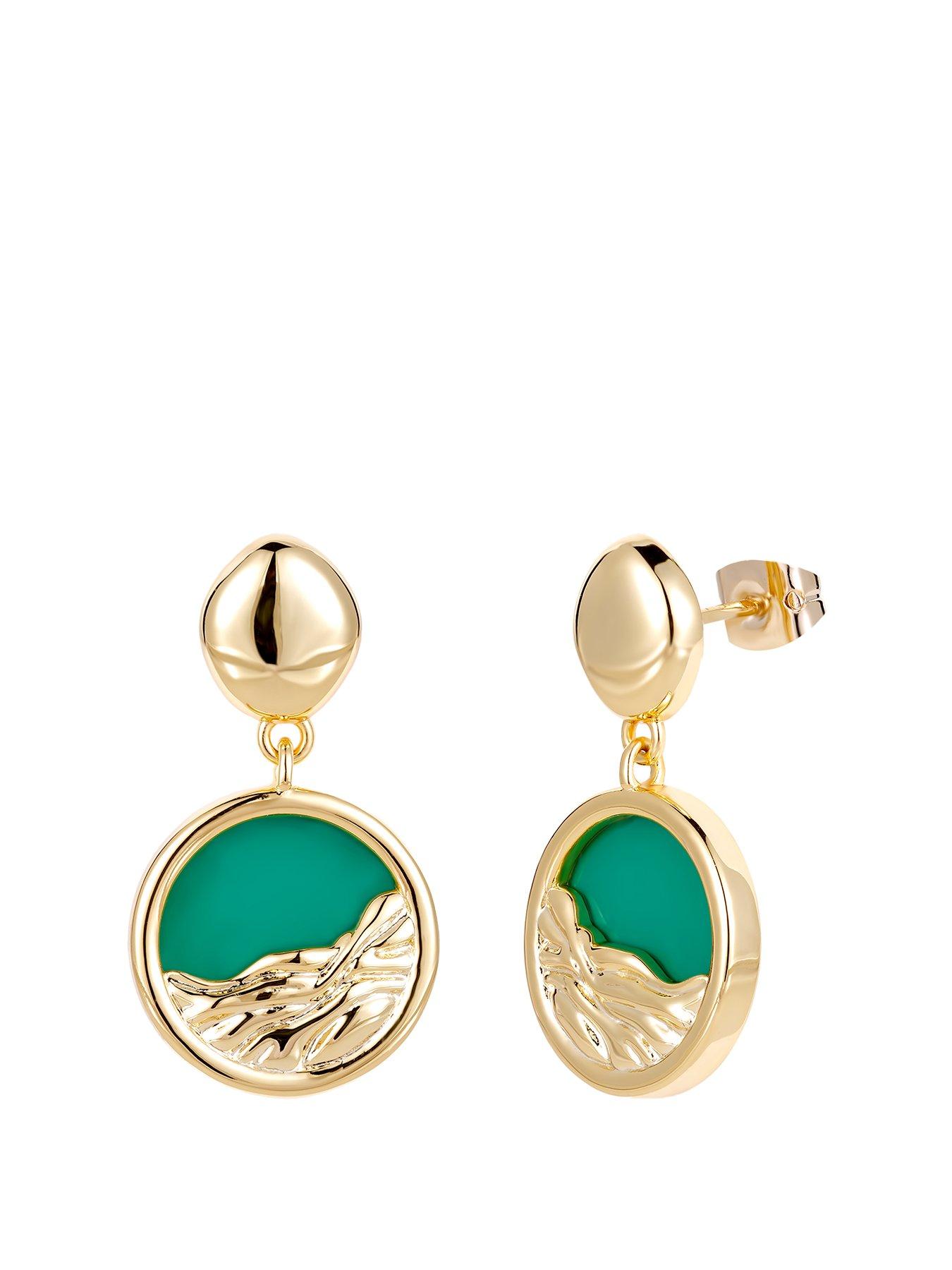 undefined Gold Plated Green Dropper Earrings