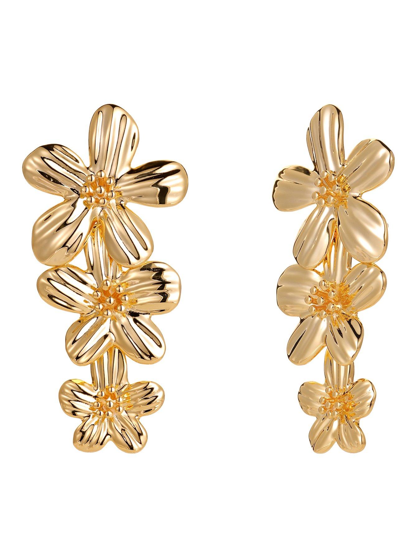  image of v-by-very-gold-plated-oversized-floral-dropper-earrings