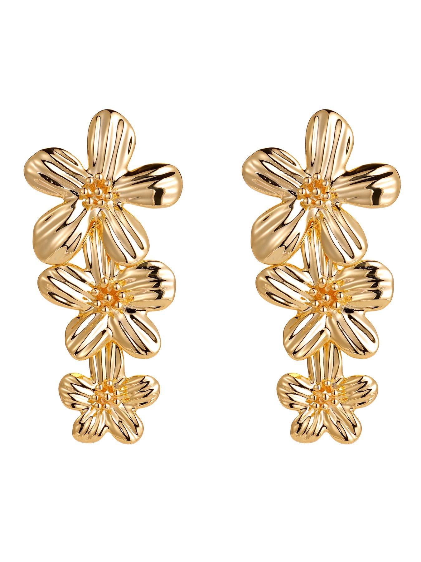  image of v-by-very-gold-plated-oversized-floral-dropper-earrings