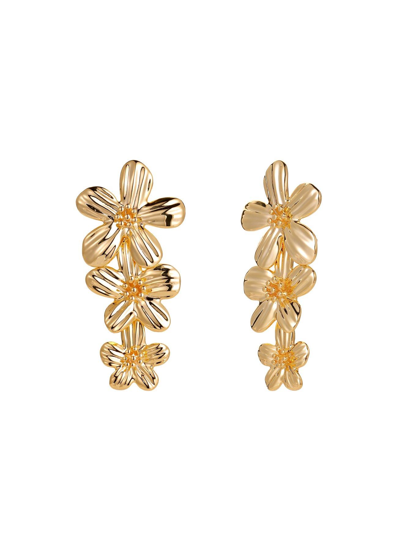  image of v-by-very-gold-plated-oversized-floral-dropper-earrings
