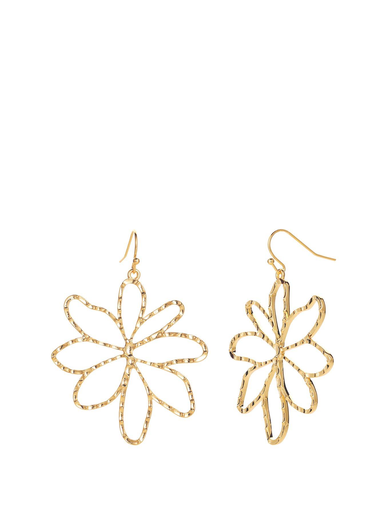 undefined Gold Plated Statement Floral Dropper Earrings