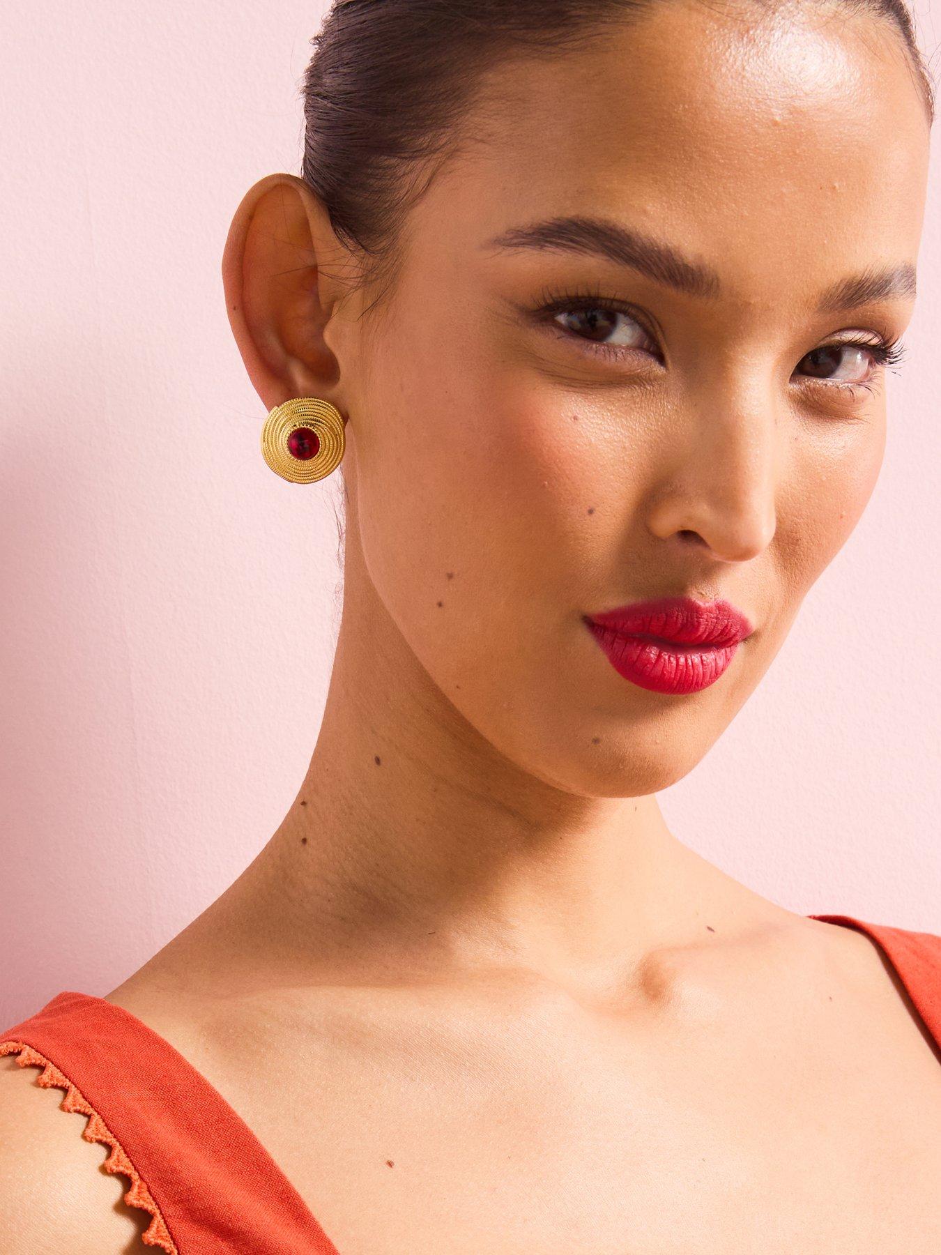 v-by-very-gold-plated-disc-stud-earrings-with-red-stone