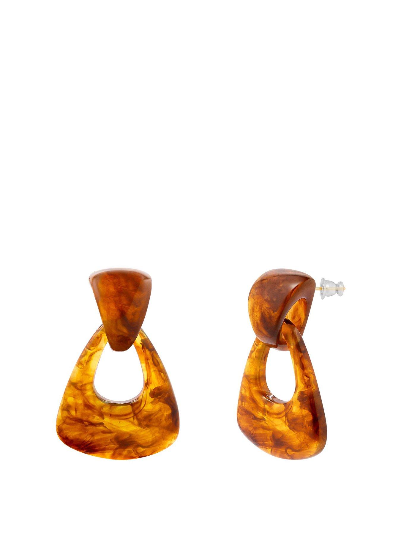  image of v-by-very-tortoise-shell-resin-dropper-earrings