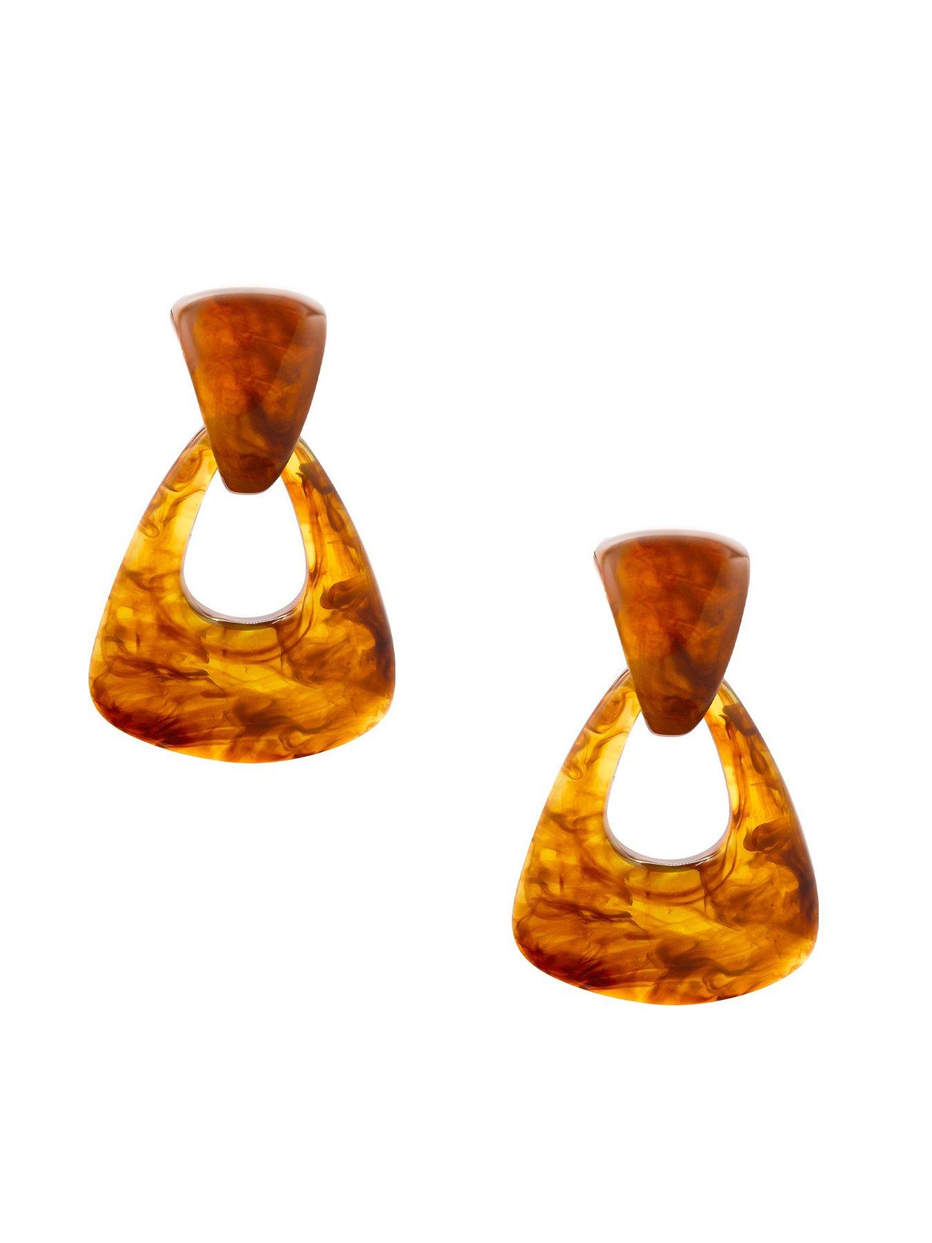  image of v-by-very-tortoise-shell-resin-dropper-earrings