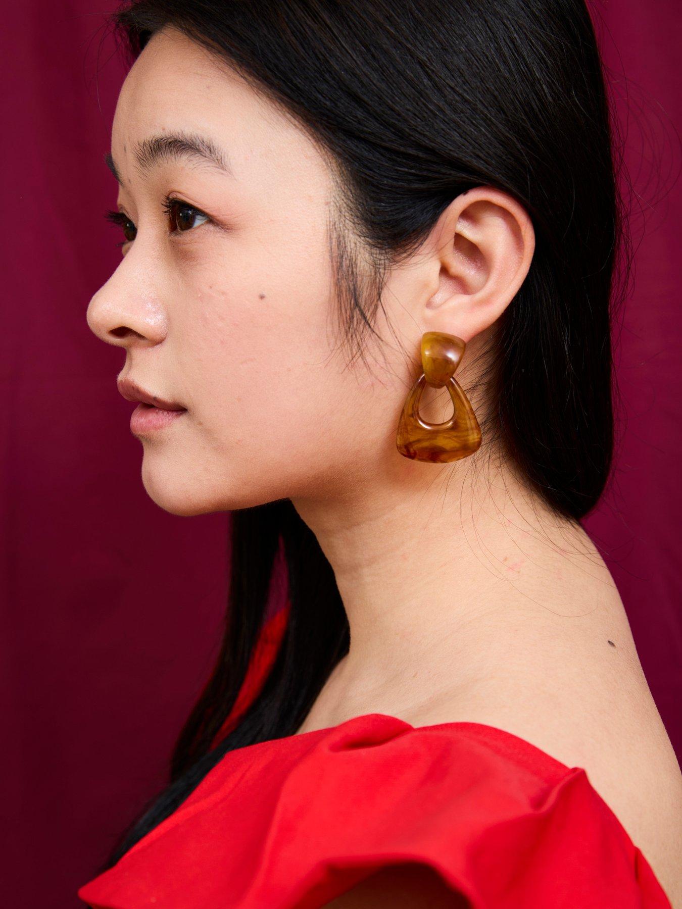  image of v-by-very-tortoise-shell-resin-dropper-earrings