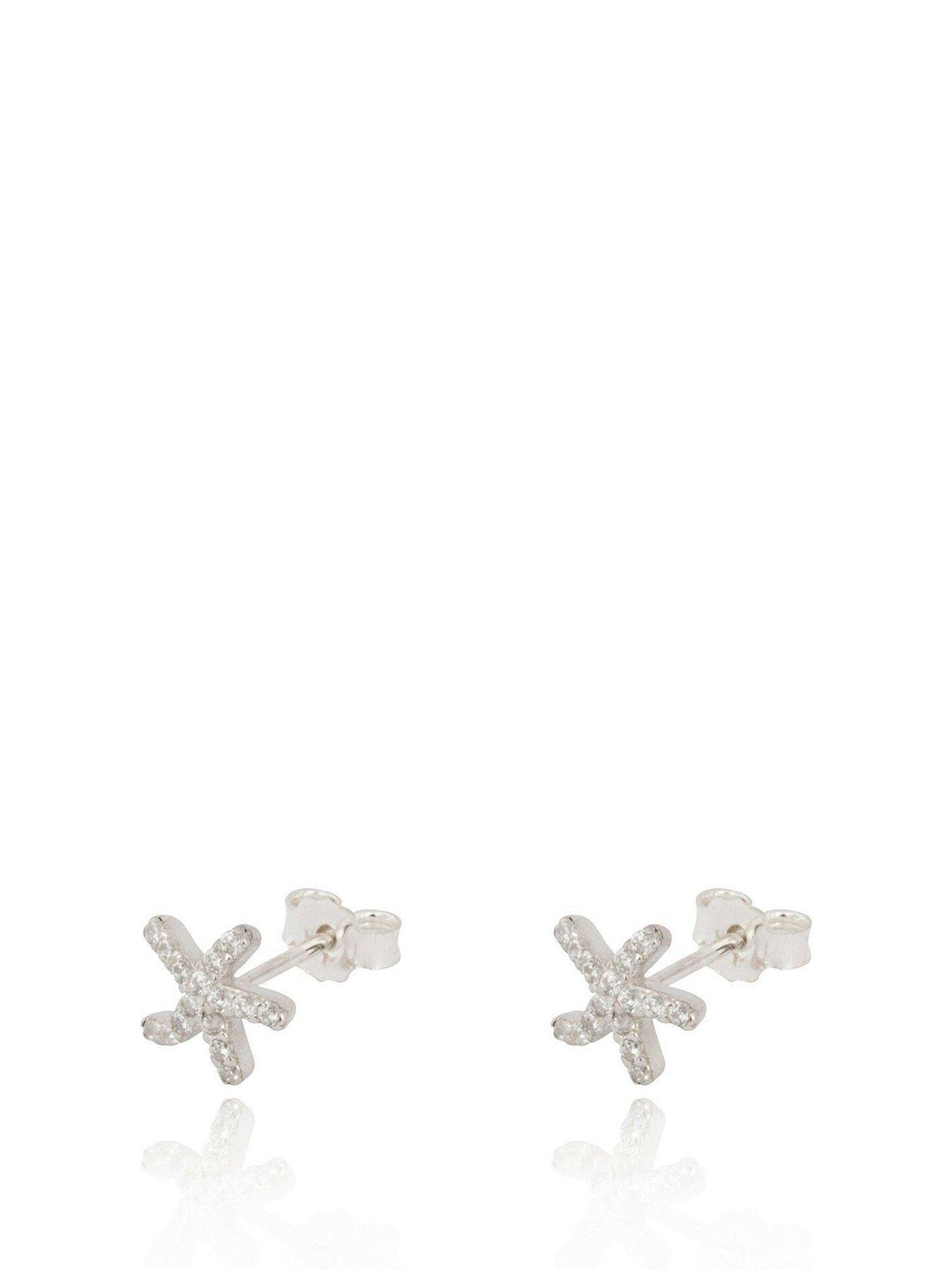 V by Very Sterling Silver Pave Set CZ Starfish Stud Earrings