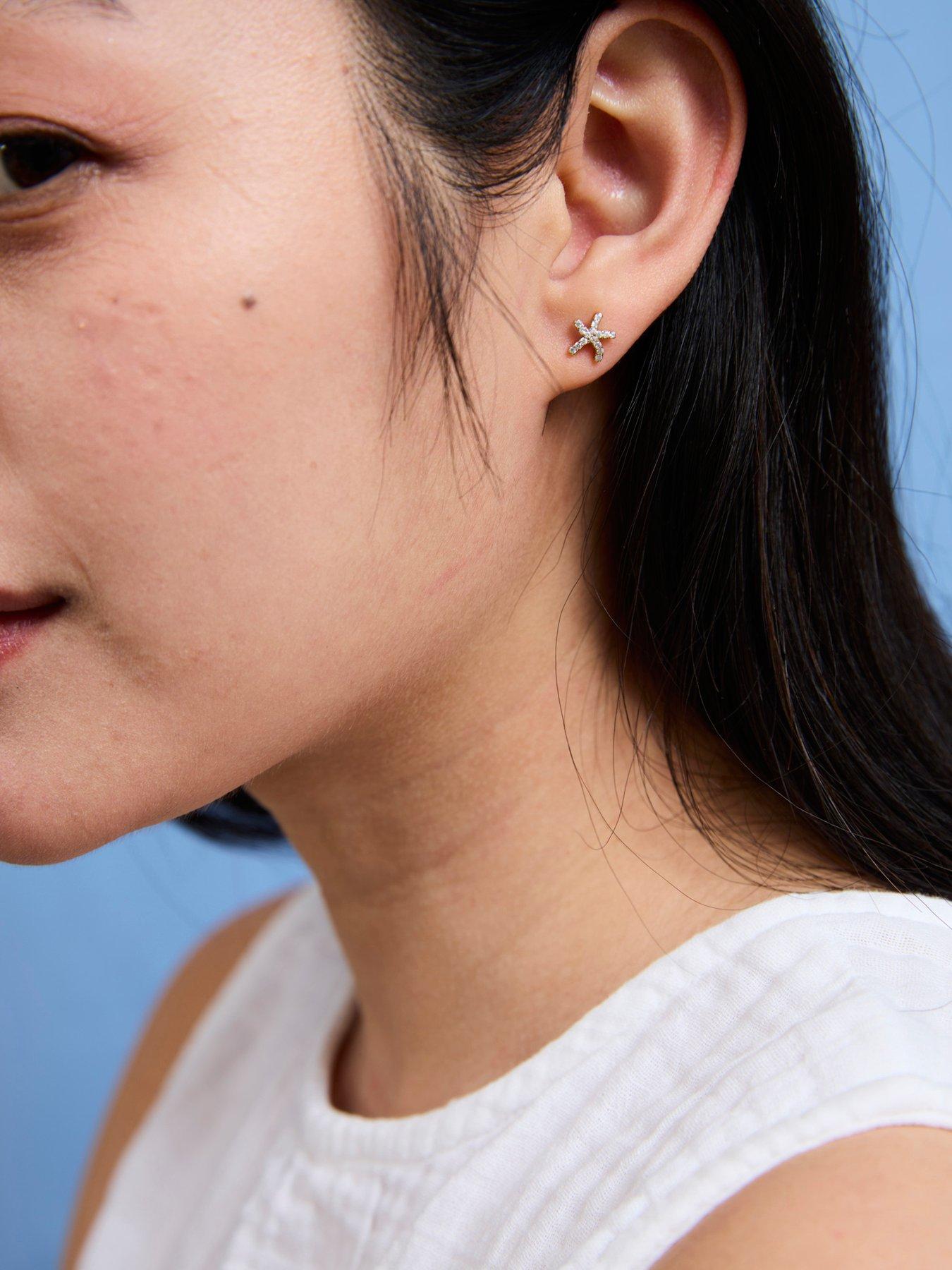  image of v-by-very-gold-plated-sterling-silver-pave-set-cz-starfish-stud-earrings