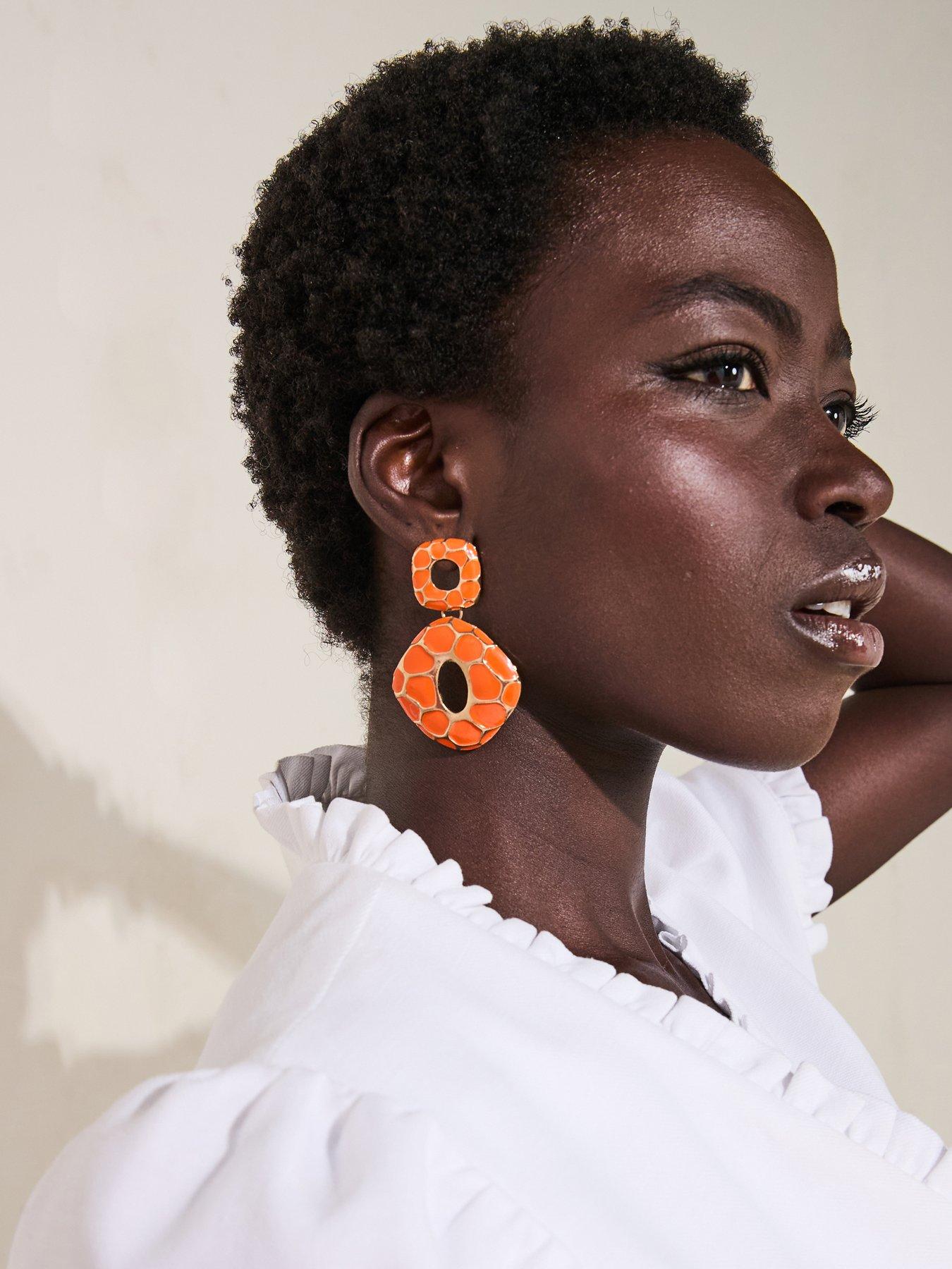 undefined Gold Plated Orange Leopard Vintage Drop Earrings