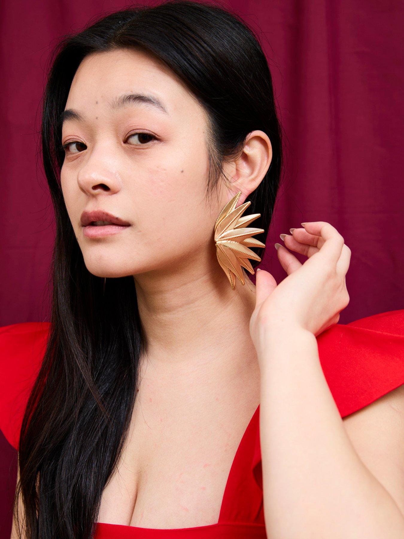  image of v-by-very-gold-plated-statement-floral-stud-earrings