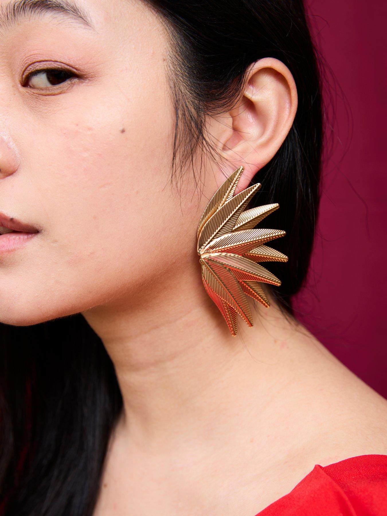  image of v-by-very-gold-plated-statement-floral-stud-earrings