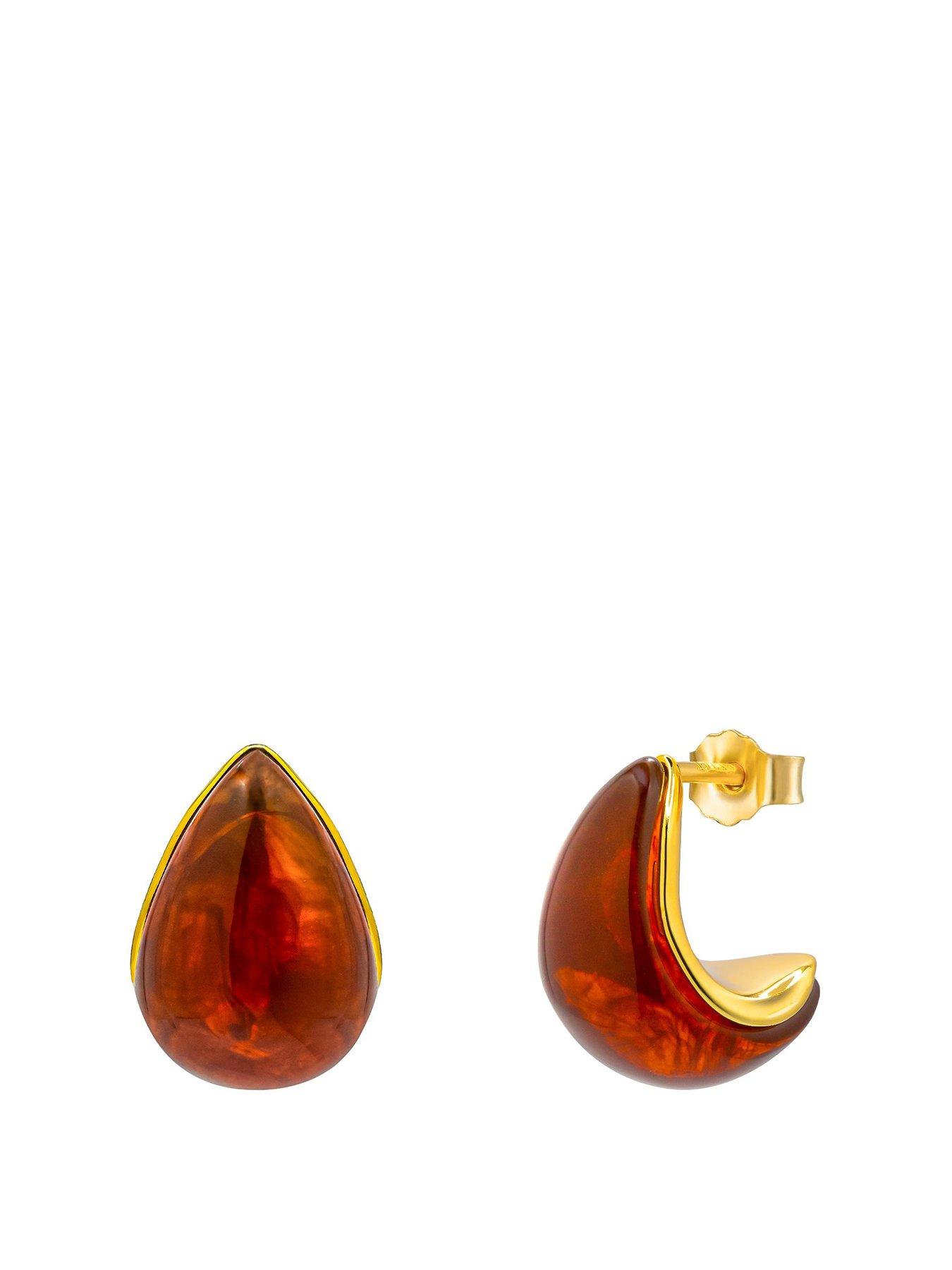  image of v-by-very-gold-plated-brown-resin-molten-teardrop-stud-earrings