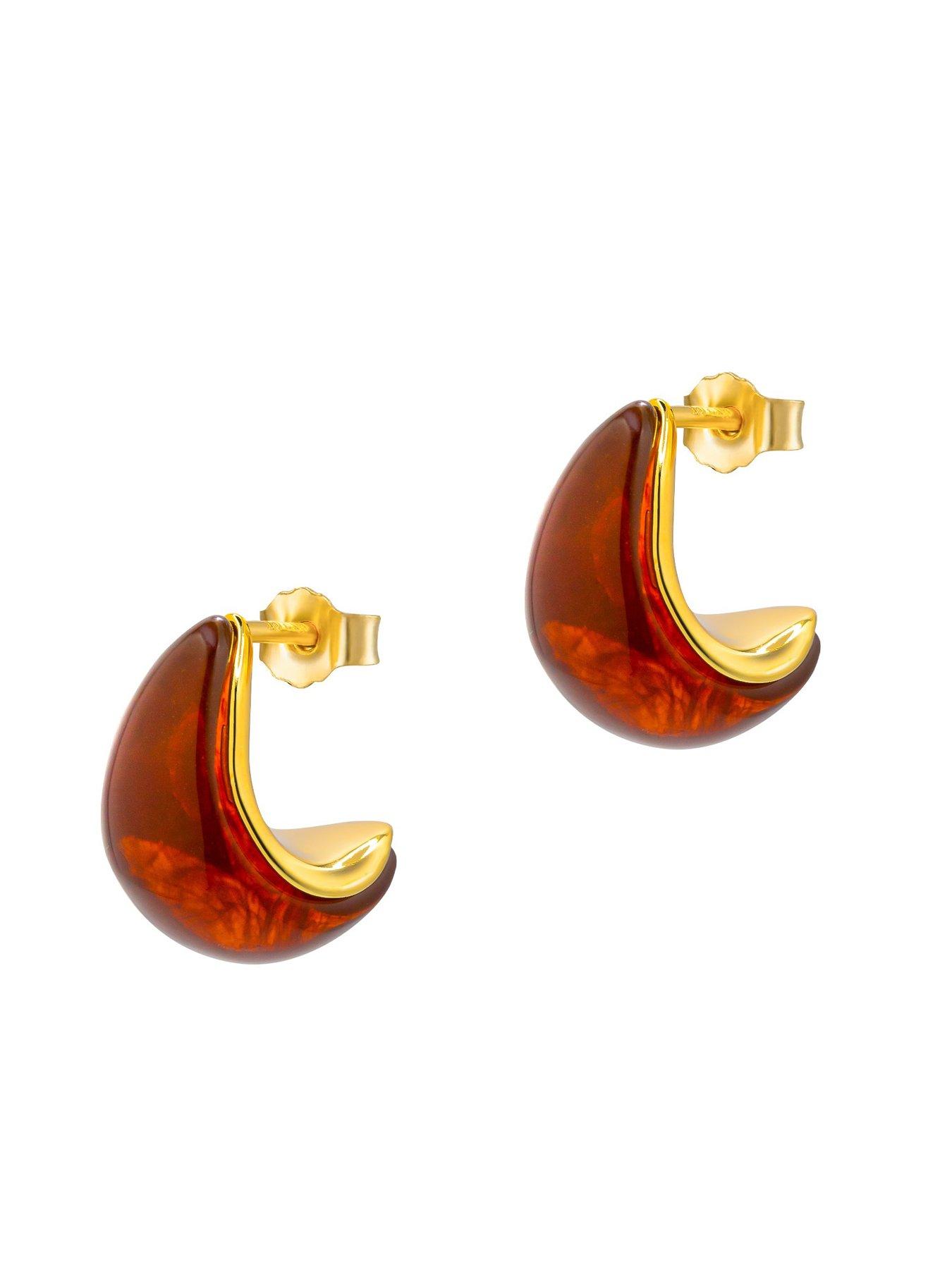 image of v-by-very-gold-plated-brown-resin-molten-teardrop-stud-earrings