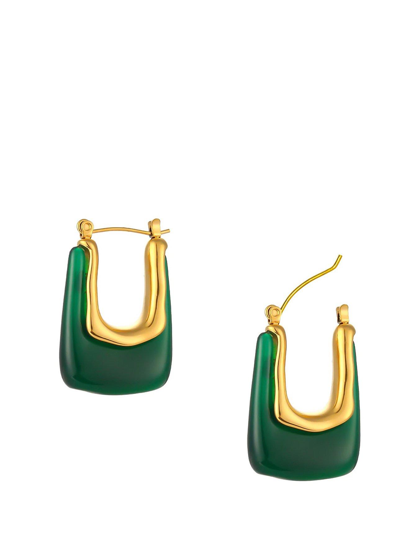  image of v-by-very-gold-plated-green-resin-creole-hoops