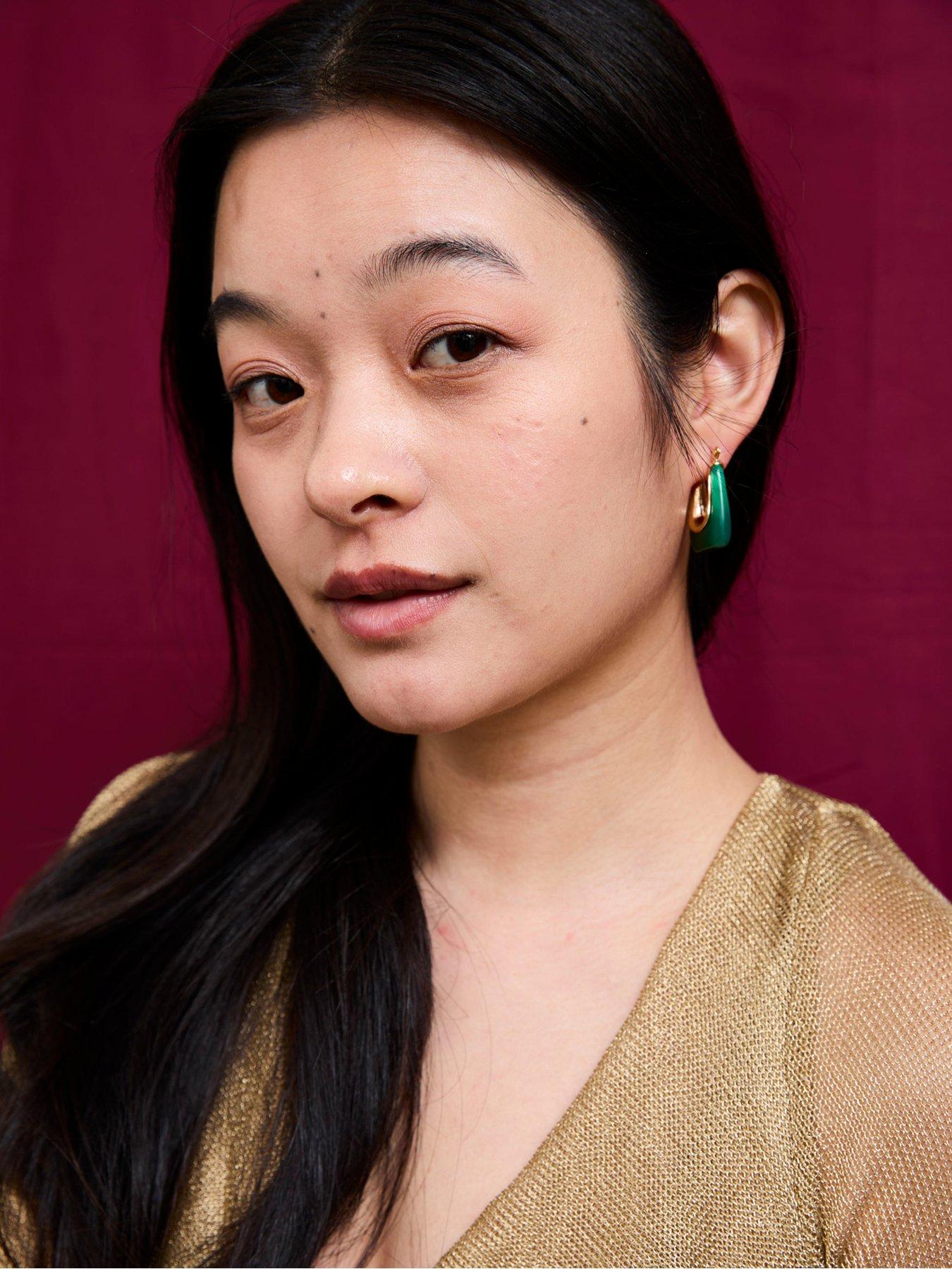  image of v-by-very-gold-plated-green-resin-creole-hoops