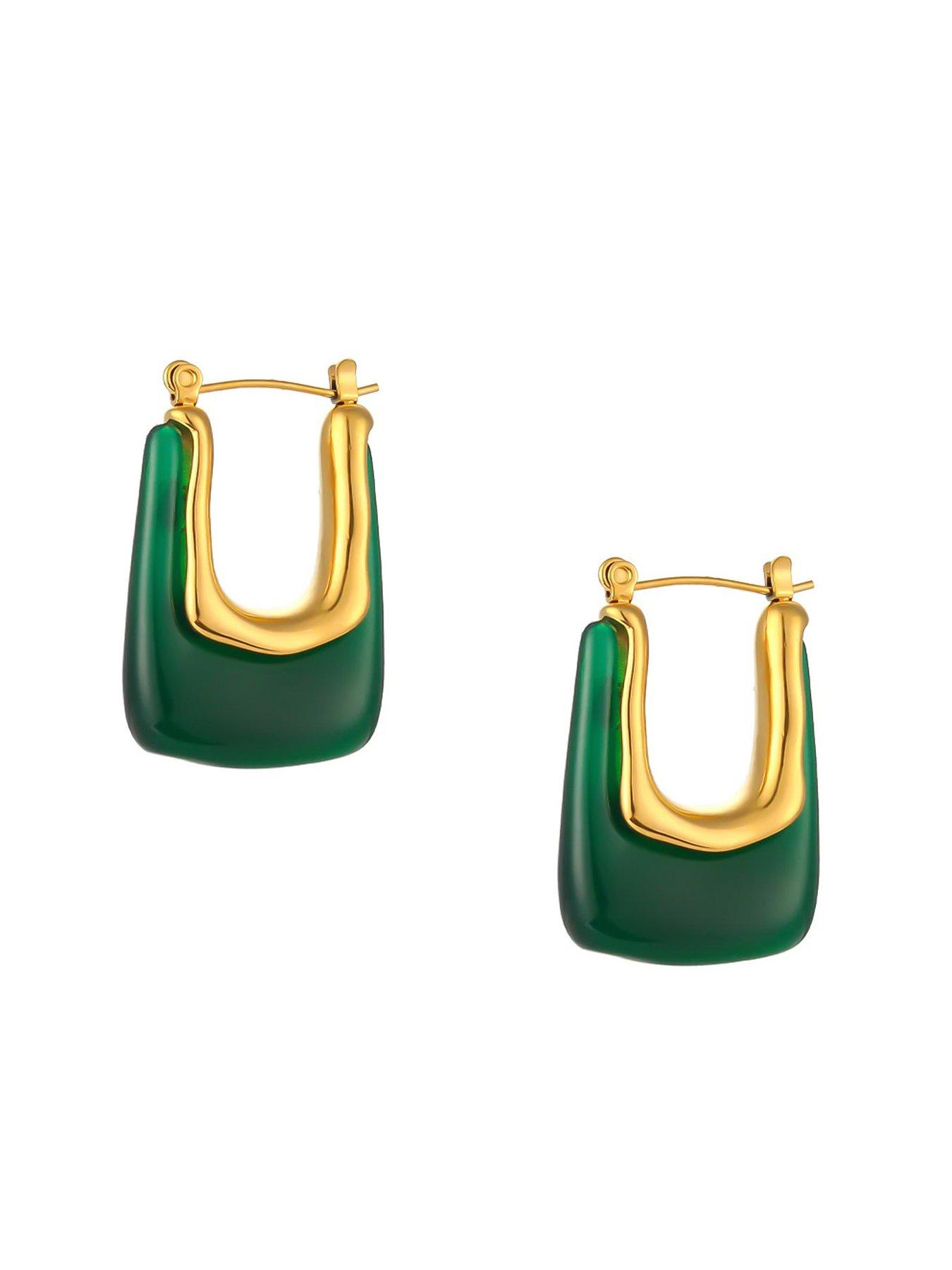  image of v-by-very-gold-plated-green-resin-creole-hoops