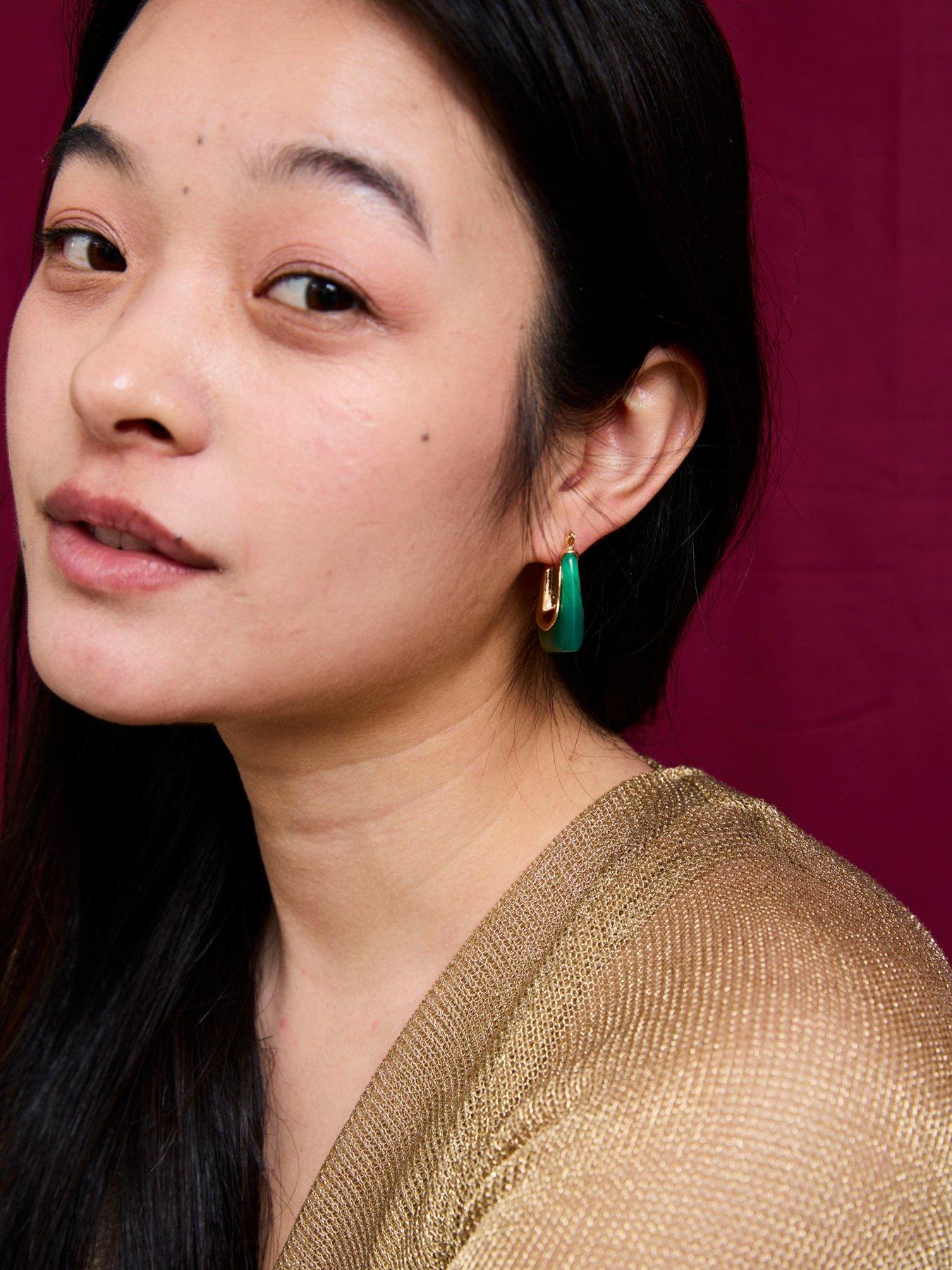  image of v-by-very-gold-plated-green-resin-creole-hoops