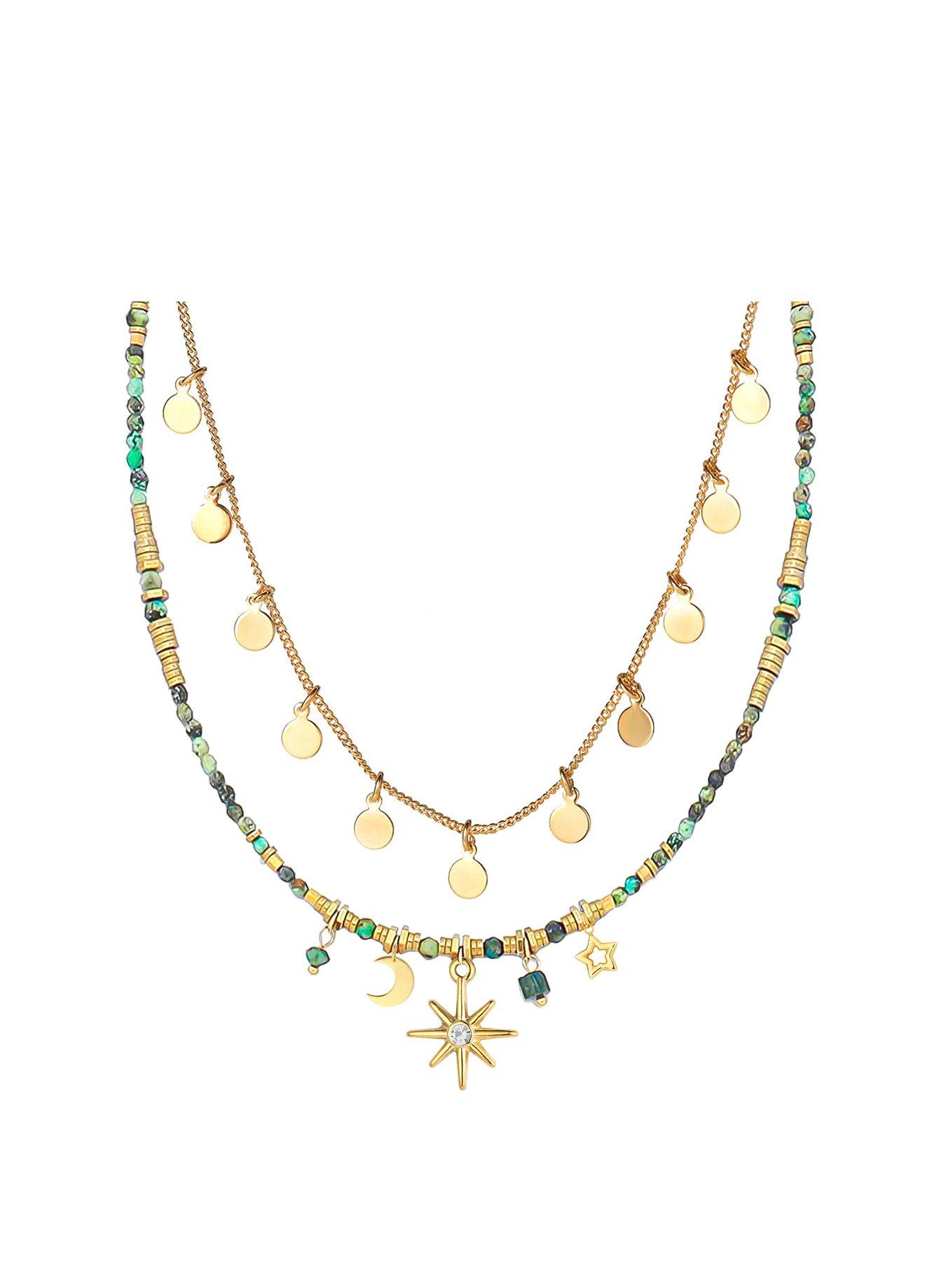 undefined Gold Plated North Star and Bead Double Layer Charm Necklace