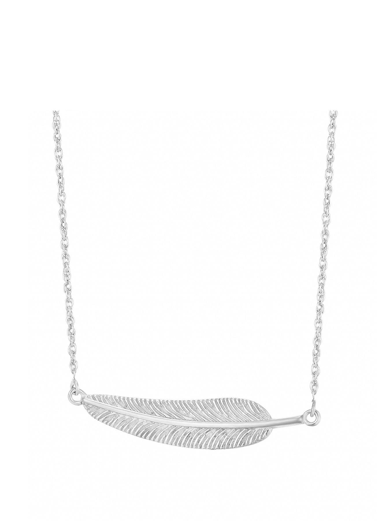 undefined Sterling Silver Sideways Feather Necklace