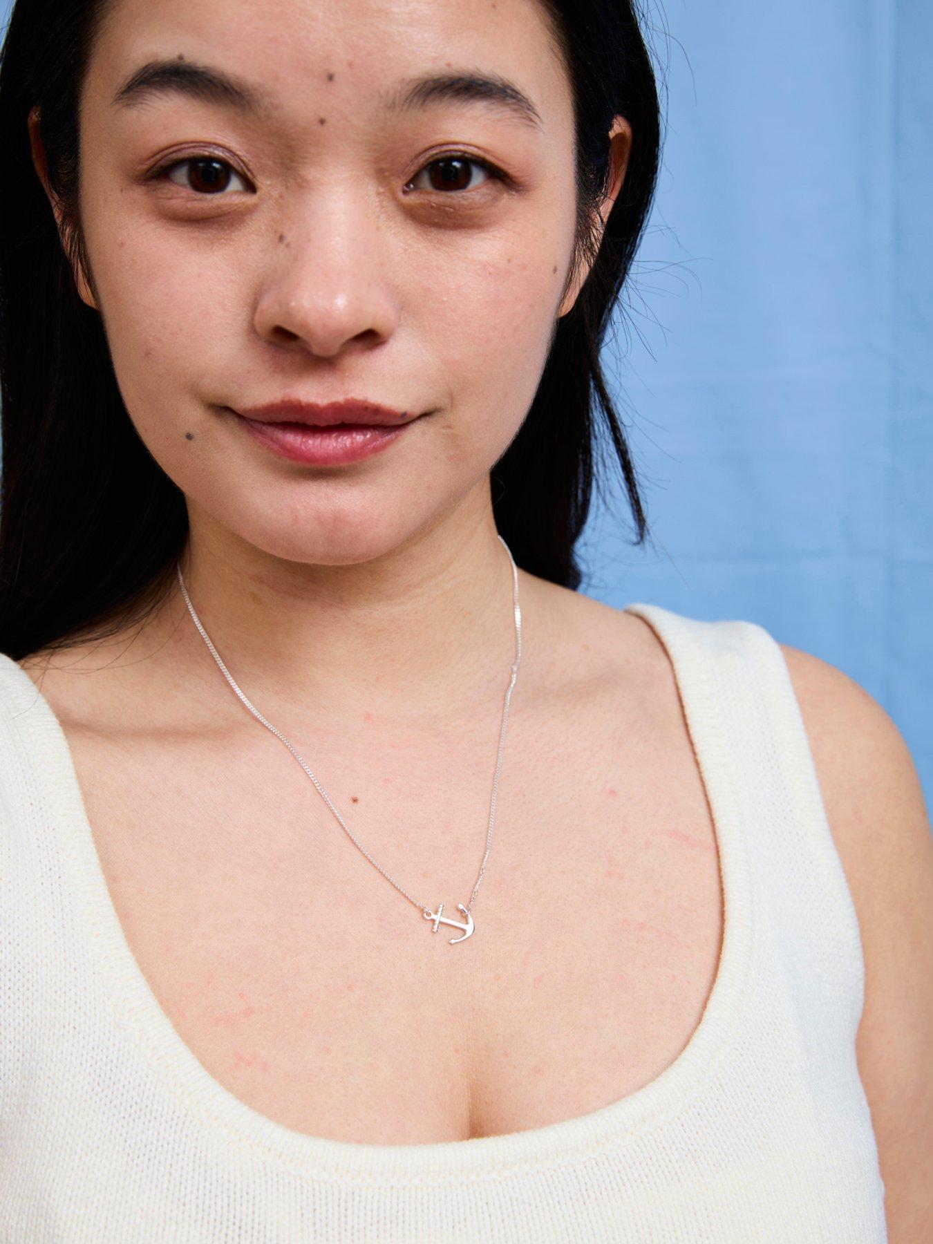  image of v-by-very-sterling-silver-sideways-anchor-necklace