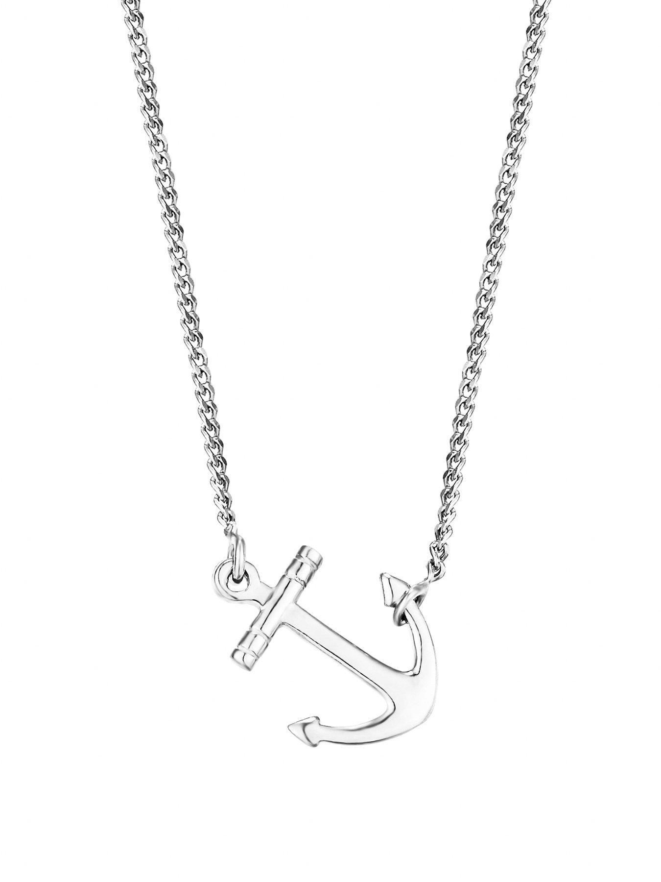  image of v-by-very-sterling-silver-sideways-anchor-necklace