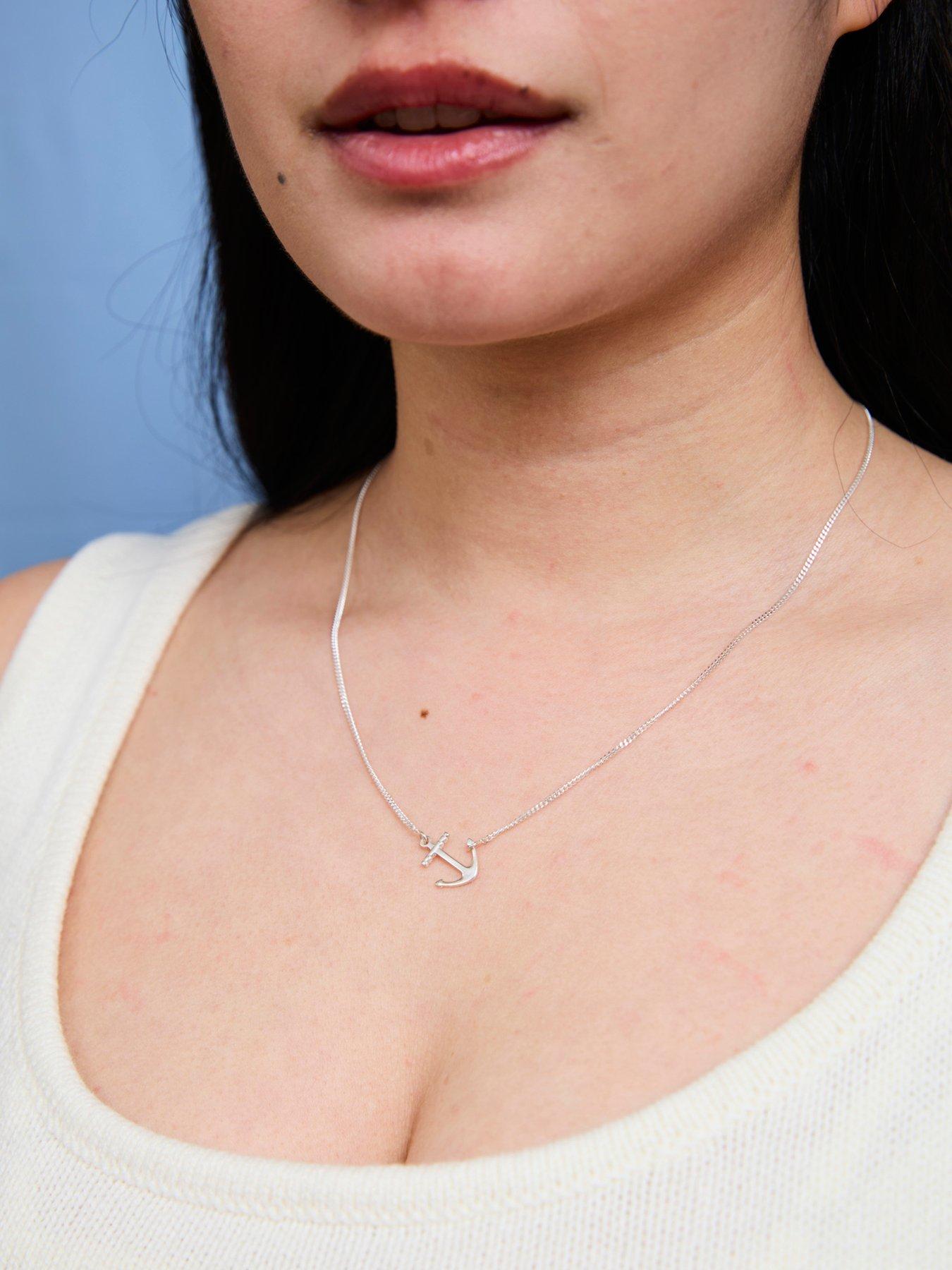  image of v-by-very-sterling-silver-sideways-anchor-necklace