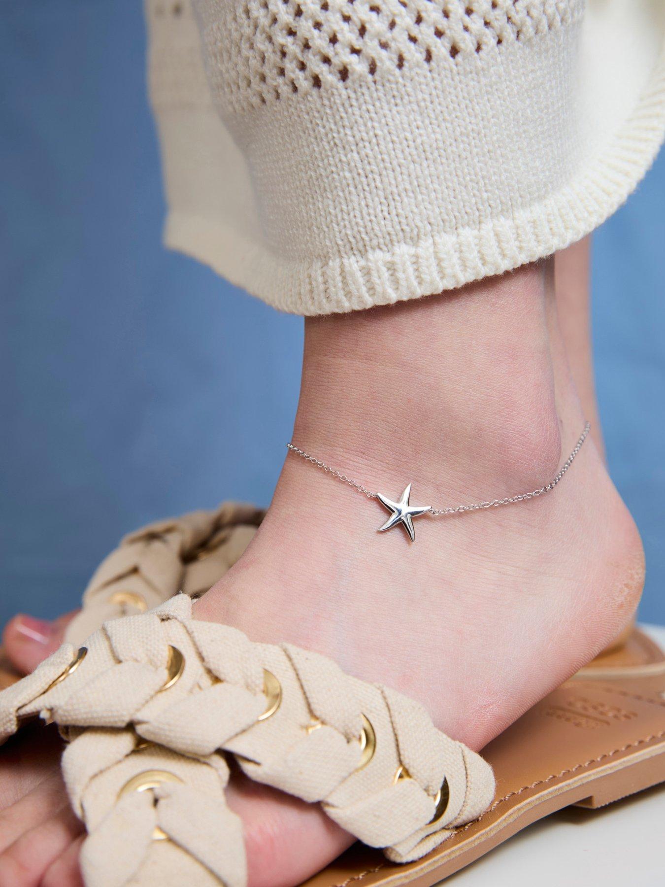 undefined Sterling Silver Sea Star Charm Link Anklet