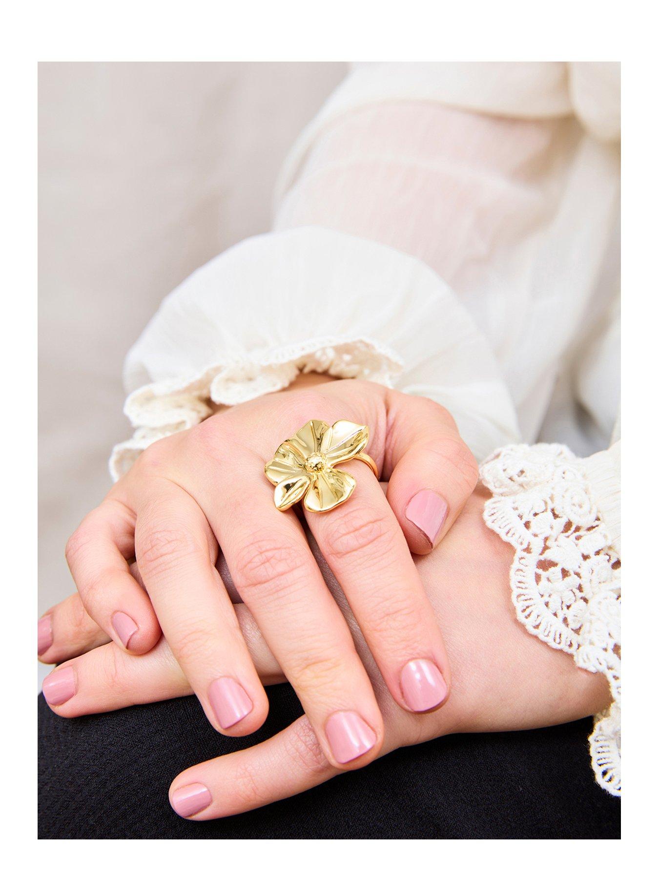  image of v-by-very-gold-plated-statement-floral-ring