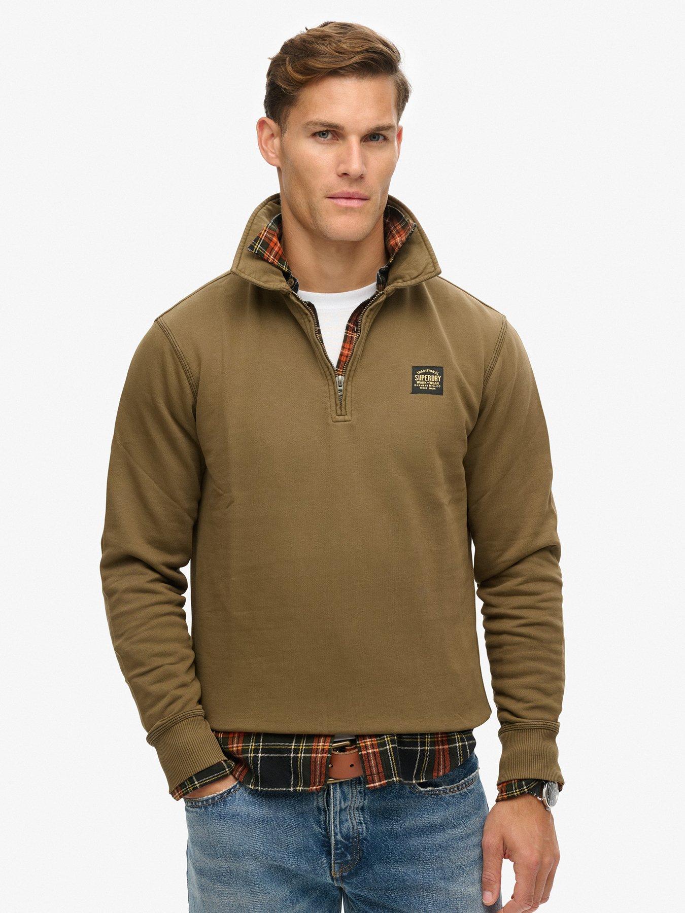 Superdry 1/2 Zip Contrast Stitch Crew Sweat Top - Dark Green