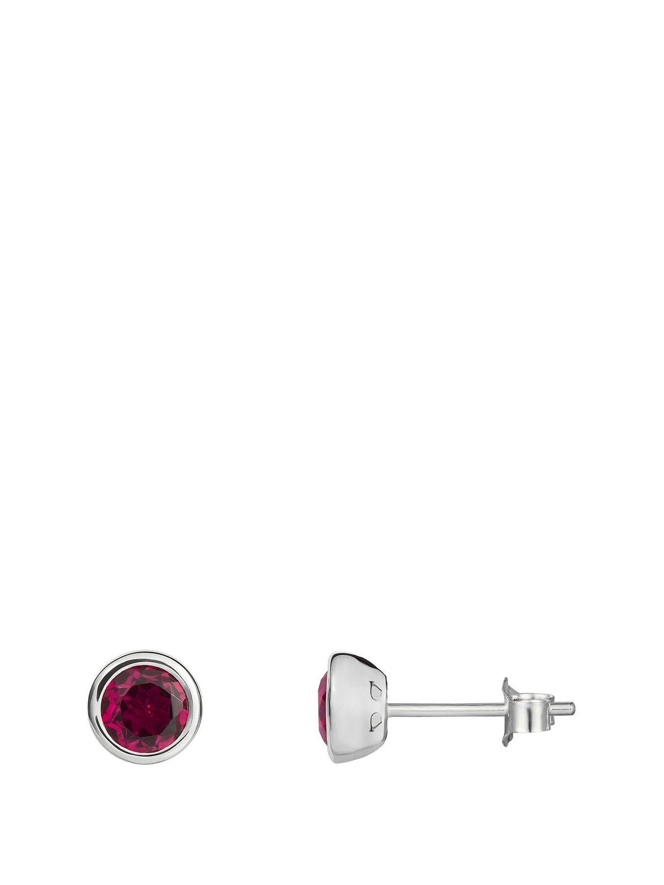undefined Sterling Silver Birthstone CZ Rubover Stud Earrings