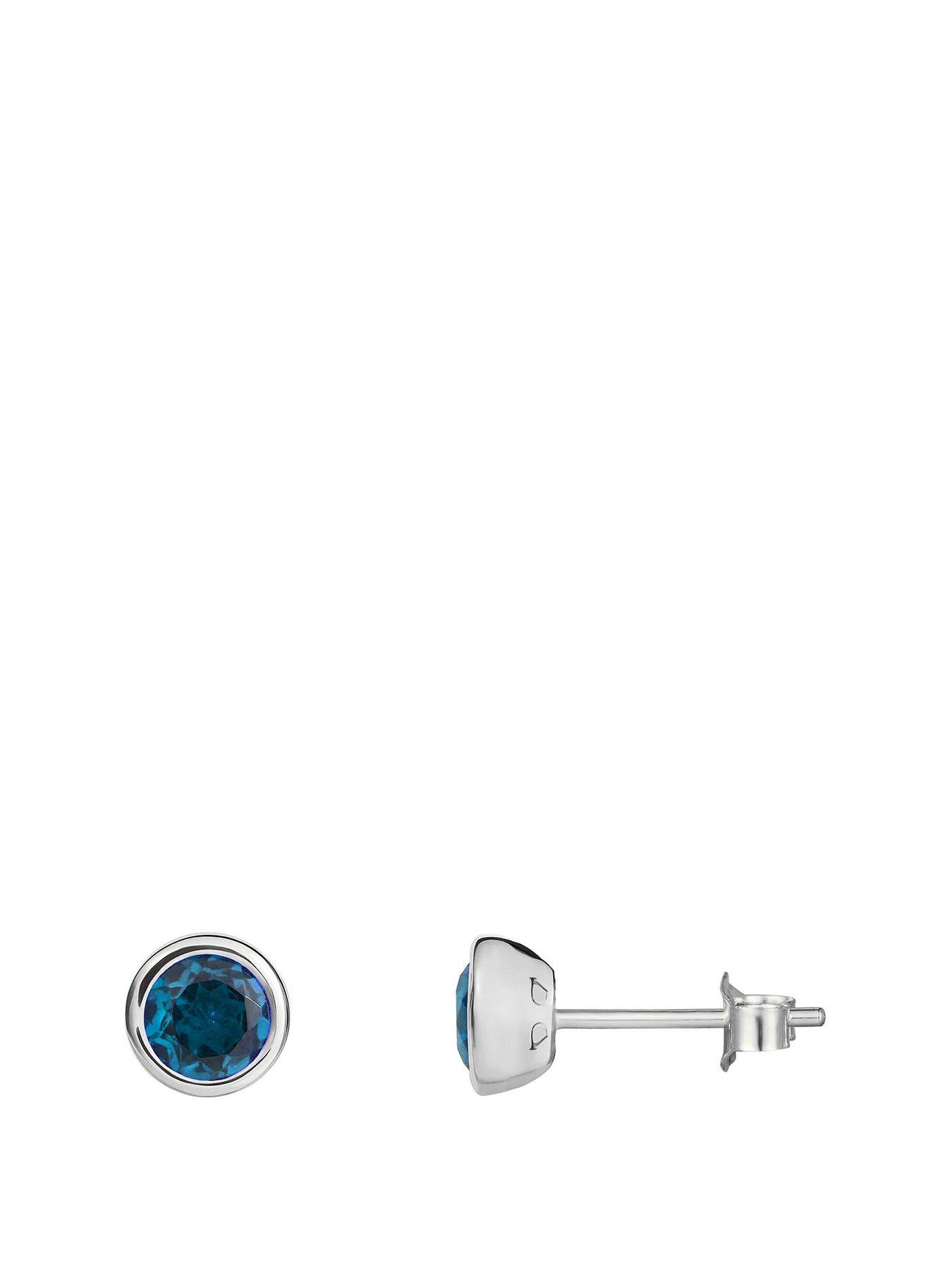 The Love Collection Sterling Silver Birthstone CZ Rubover Stud Earrings