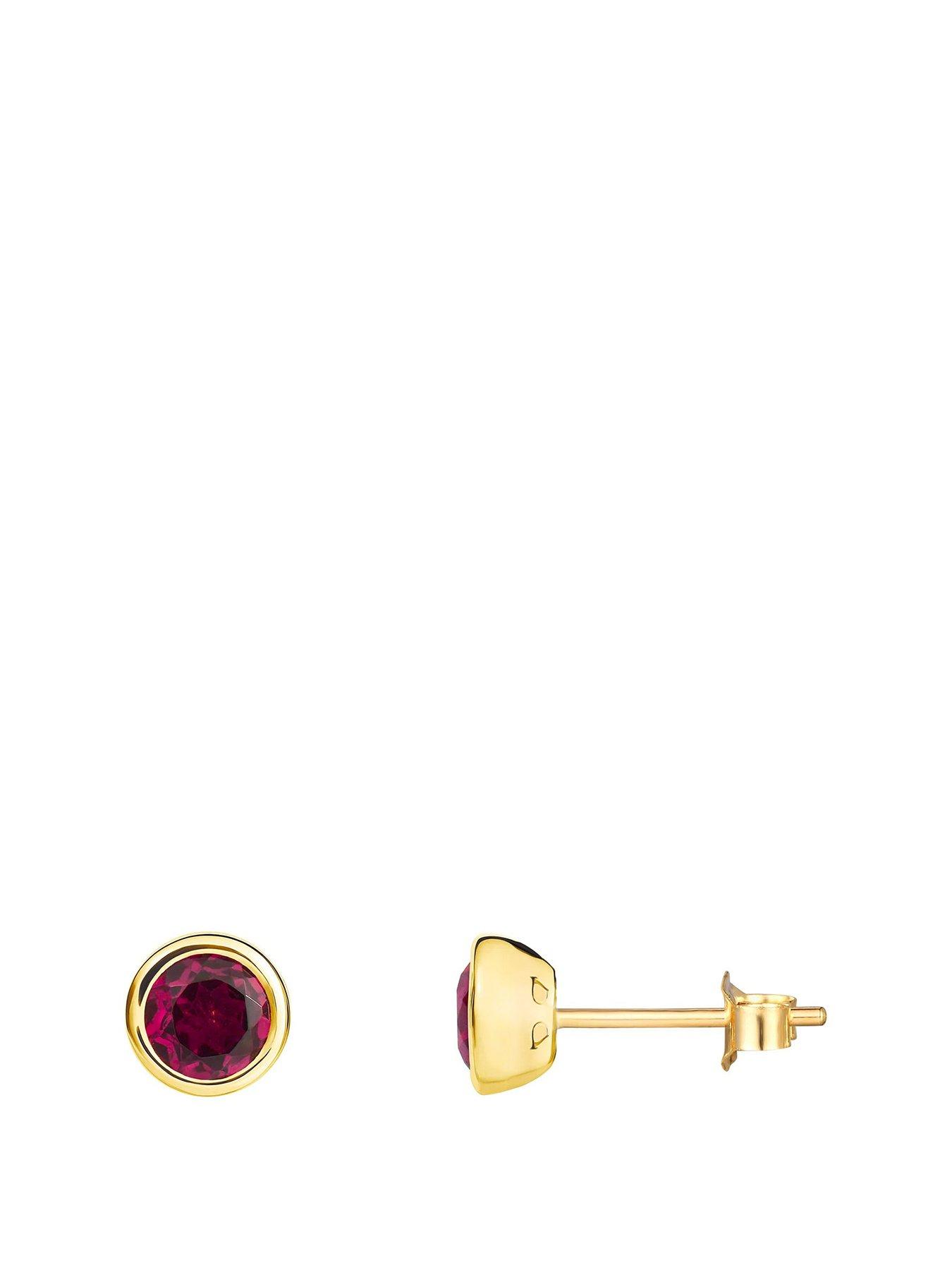 the-love-collection-gold-plated-sterling-silver-birthstone-cz-rubover-stud-earrings