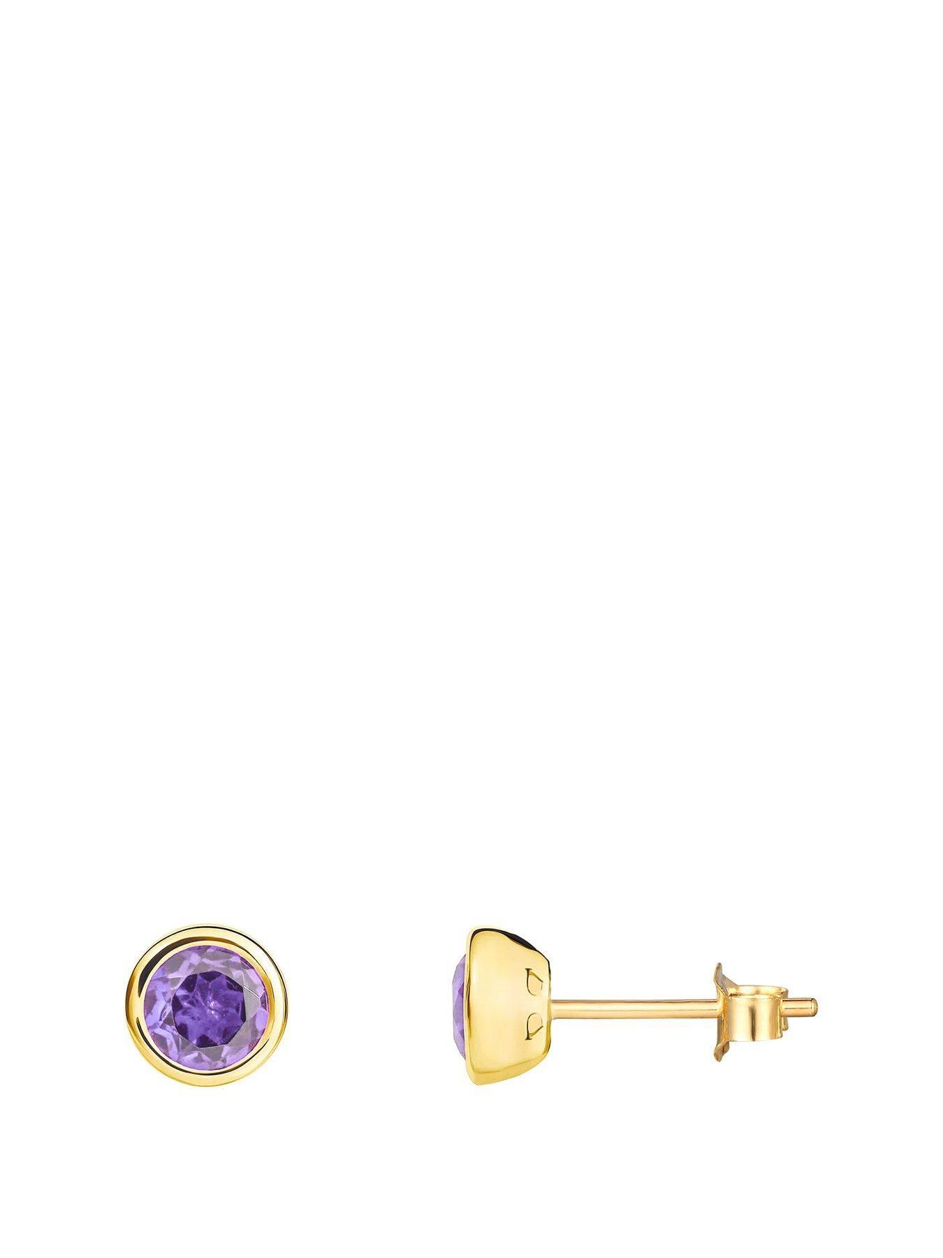 undefined Gold Plated Sterling Silver Birthstone CZ Rubover Stud Earrings