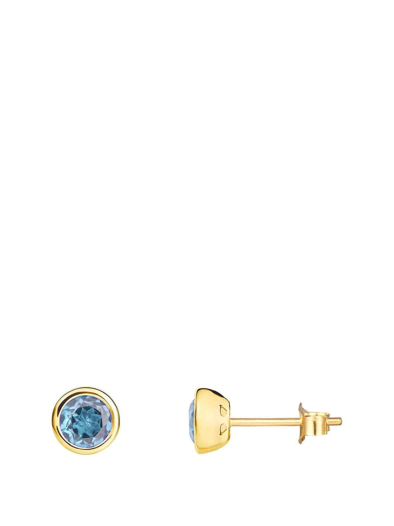 undefined Gold Plated Sterling Silver Birthstone CZ Rubover Stud Earrings