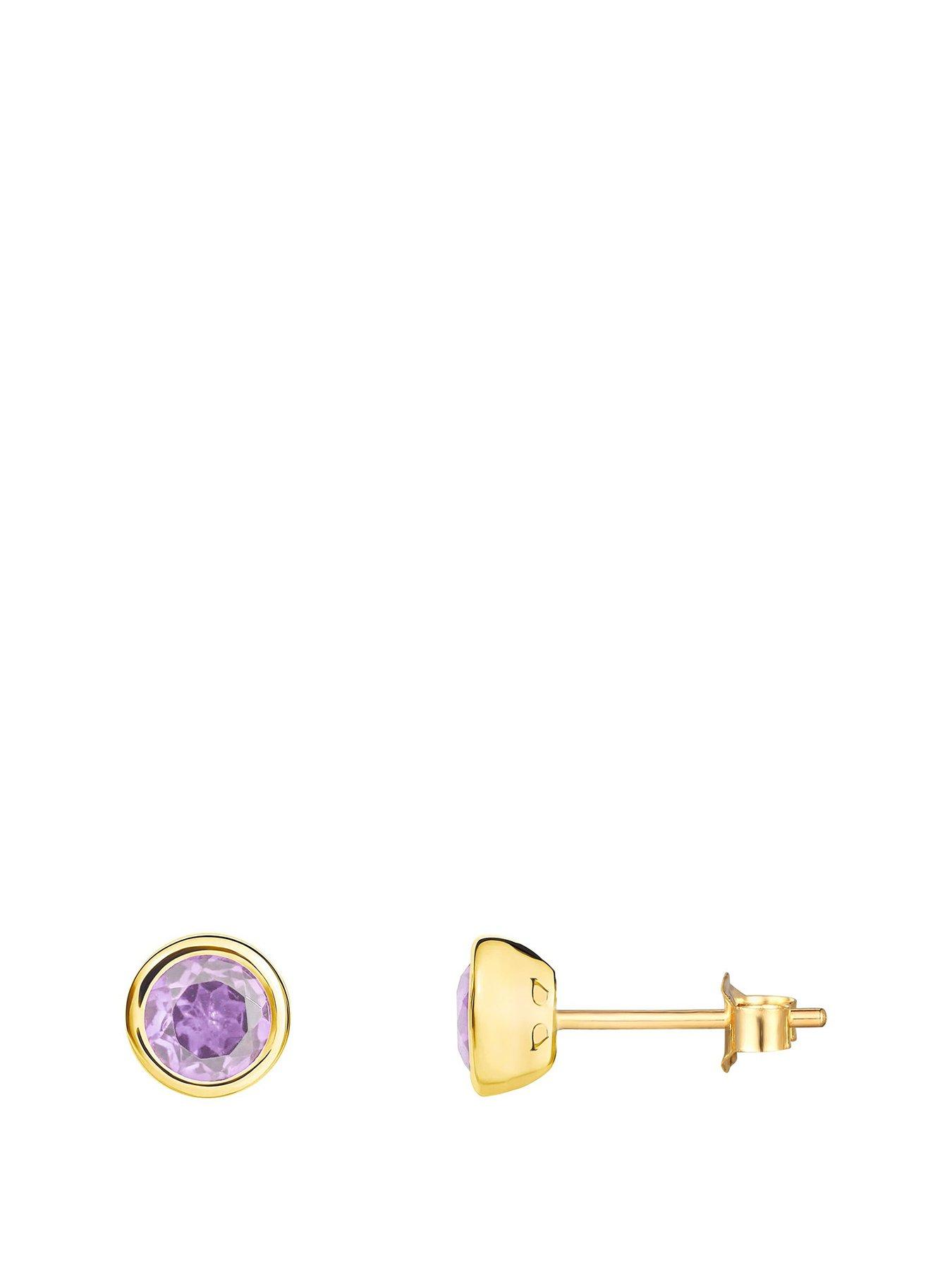 The Love Collection Gold Plated Sterling Silver Birthstone CZ Rubover Stud Earrings