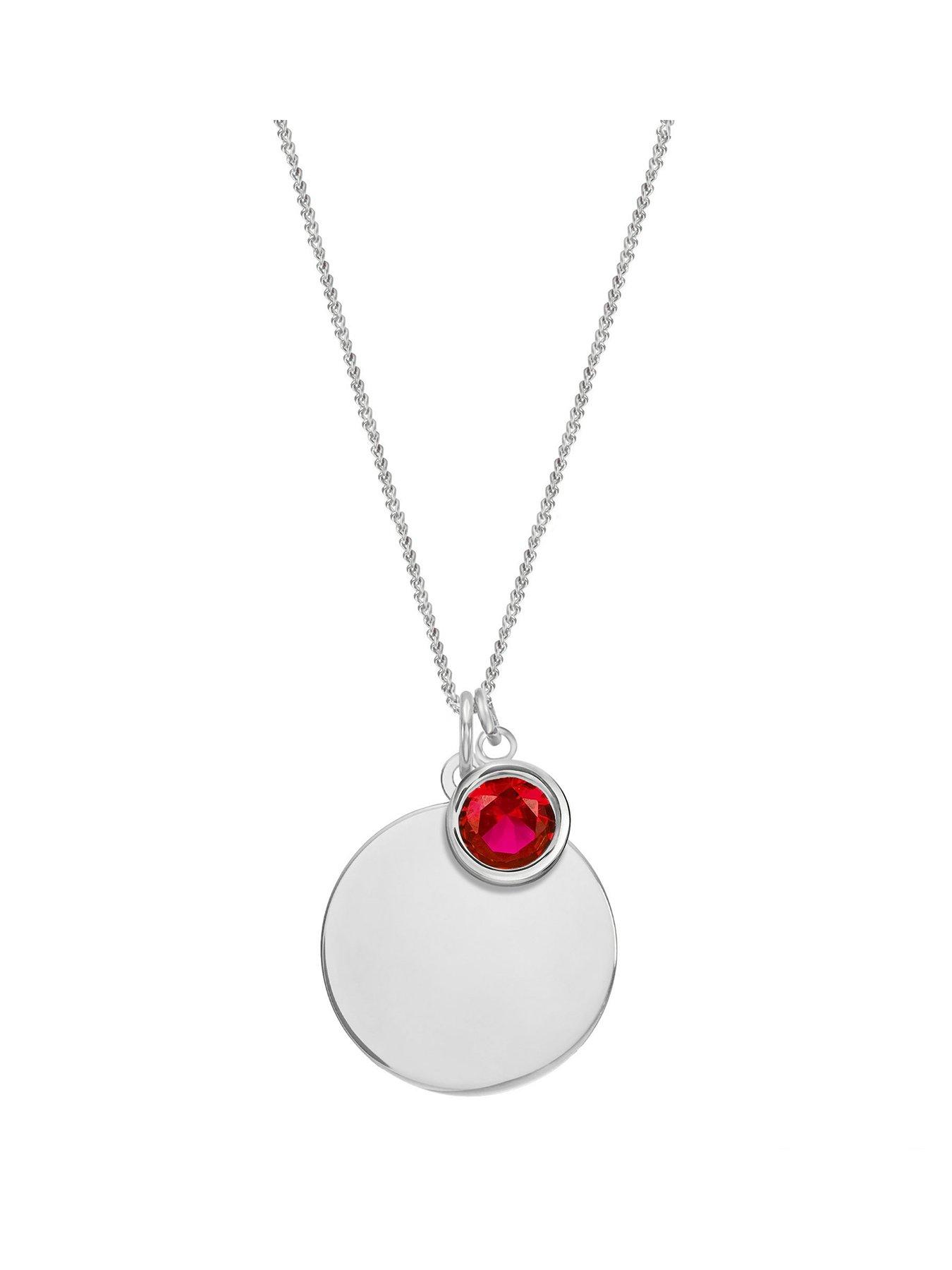 the-love-collection-sterling-silver-personalised-birthstone-cz-rubover-charm-and-disc-necklace