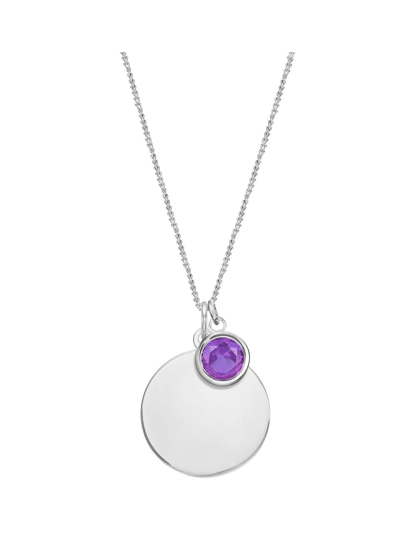 undefined Sterling Silver Personalised Birthstone CZ Rubover Charm and Disc Necklace