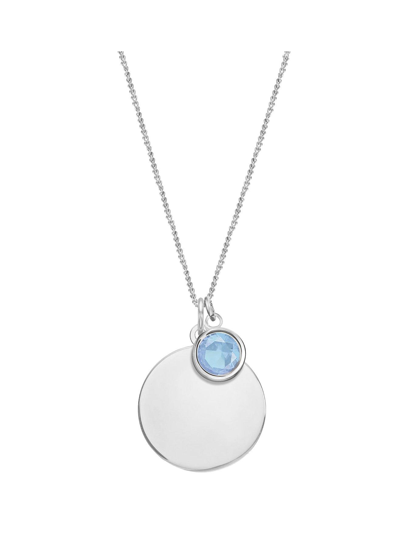 The Love Collection Sterling Silver Personalised Birthstone CZ Rubover Charm and Disc Necklace