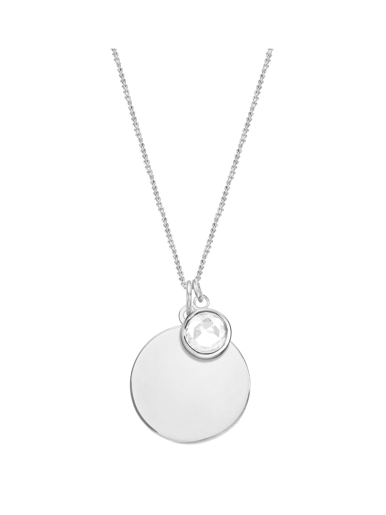 The Love Collection Sterling Silver Personalised Birthstone CZ Rubover Charm and Disc Necklace