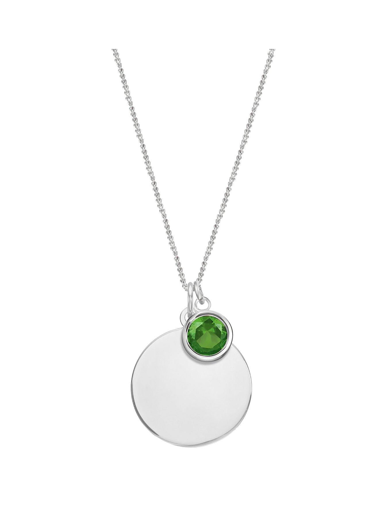 undefined Sterling Silver Personalised Birthstone CZ Rubover Charm and Disc Necklace